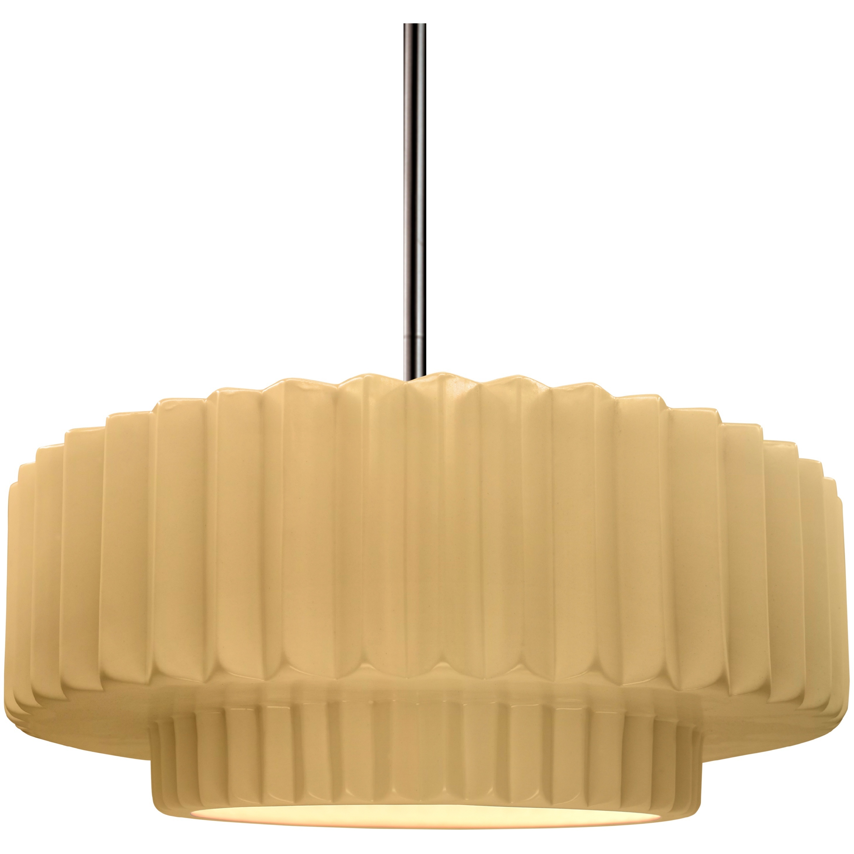 Radiance Collection - Pleated Tier Pendant Ceiling Light in Brushed Nickel, Black Cord, Replaceable Bulb, Muted Yellow, 14.5W x 5.25H, Form+Finish+Function