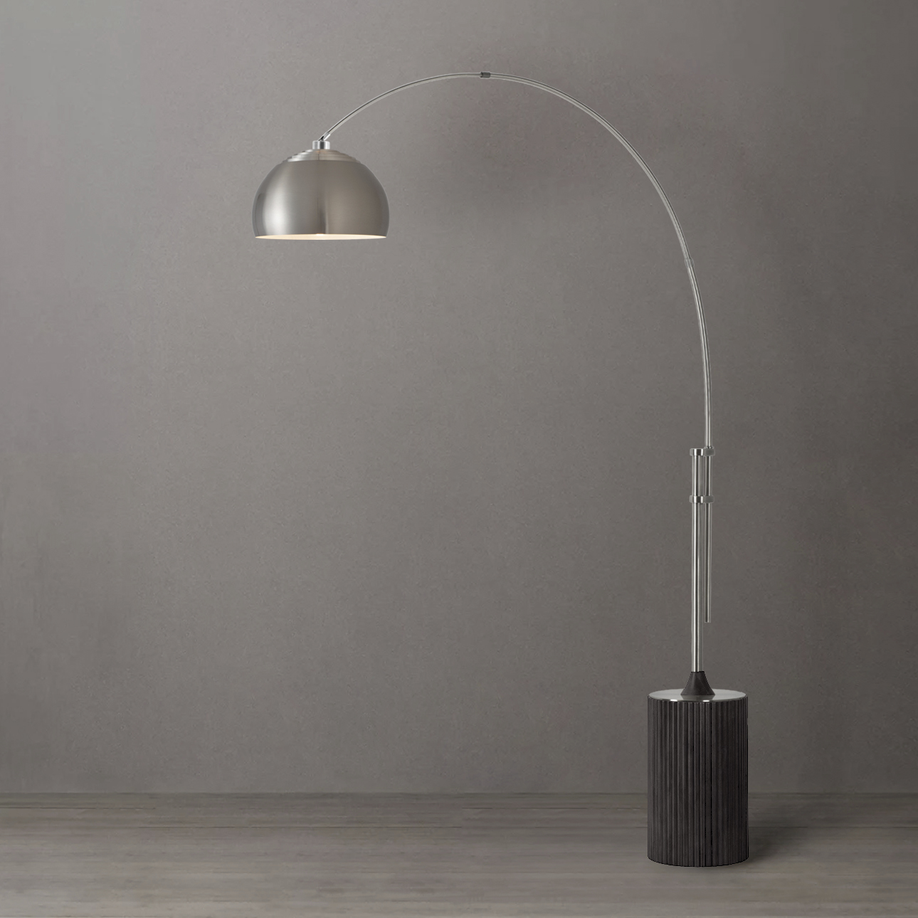 Tambo 92 inch 14 watt Satin Nickel and Black Oak Arc Floor Lamp Portable Light in Satin Nickel Steel