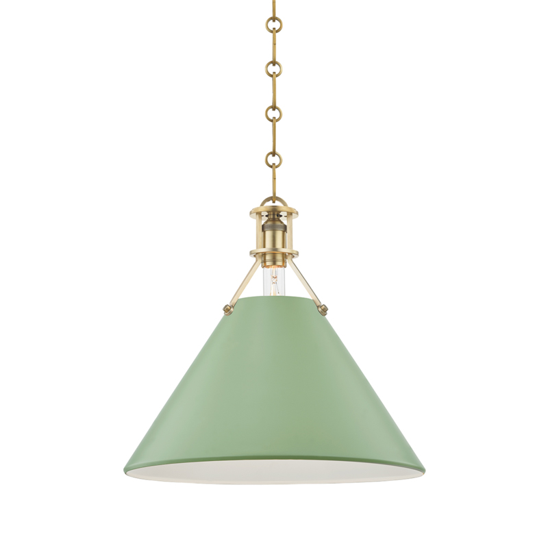 Painted No.2 1 Light 16 inch Aged Brass/Leaf Green Pendant Ceiling Light
