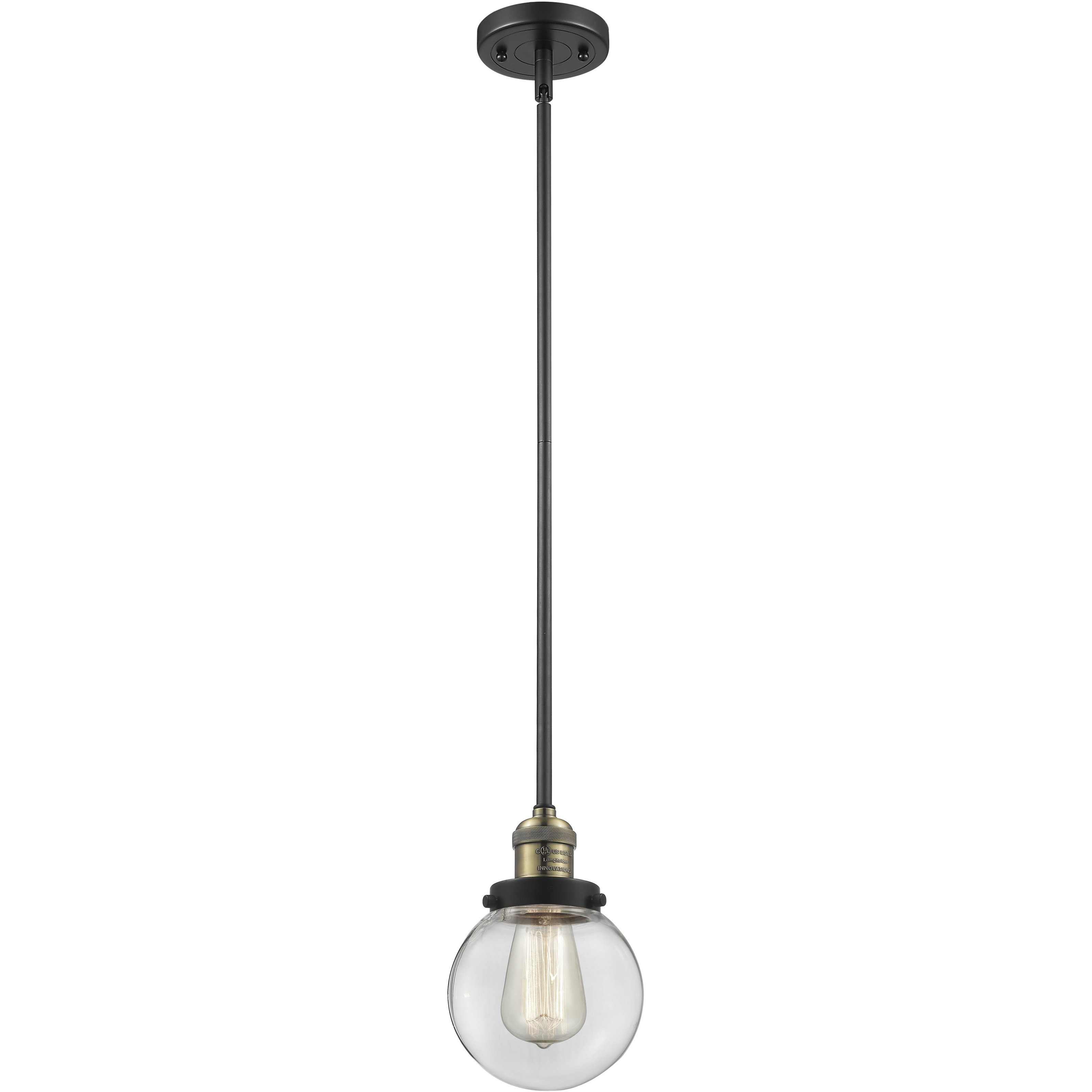 Franklin Restoration Beacon LED 6 inch Black Antique Brass Mini Pendant Ceiling Light in Clear, Franklin Restoration