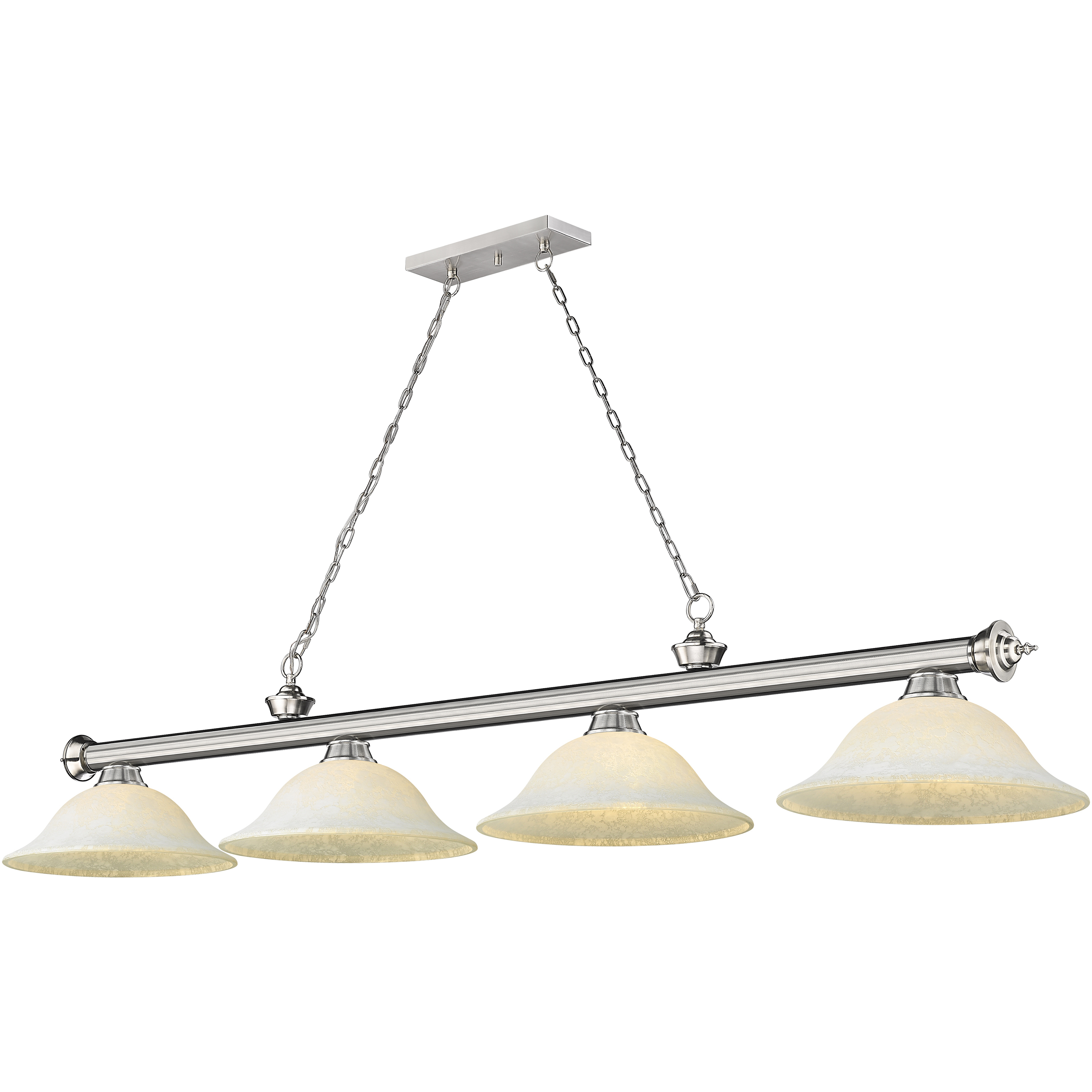 Cordon 4 Light 81.75 inch Brushed Nickel Billiard Ceiling Light in White Mottle Glass