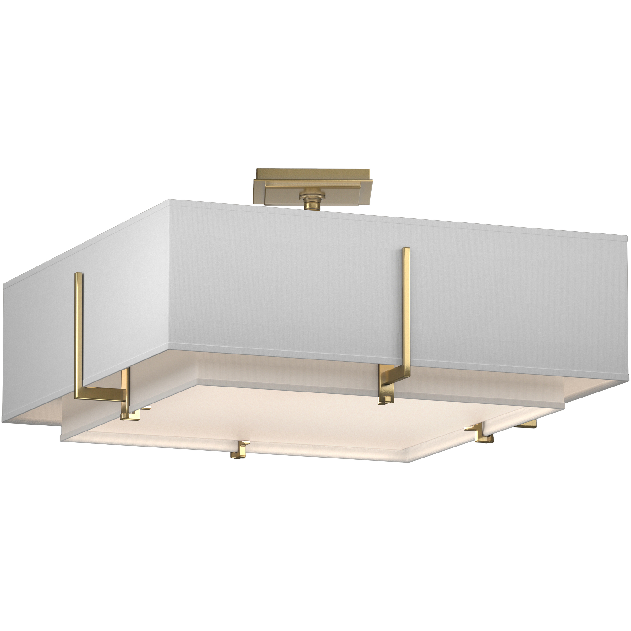 Exos 4 Light 20.6 inch Modern Brass Semi-Flush Ceiling Light in Natural Anna, Square