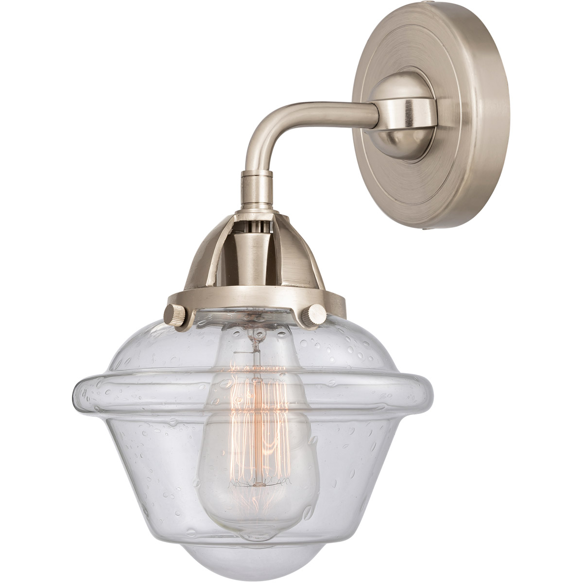 Nouveau 2 Small Oxford LED 7.5 inch Brushed Satin Nickel Sconce Wall Light in Seedy Glass