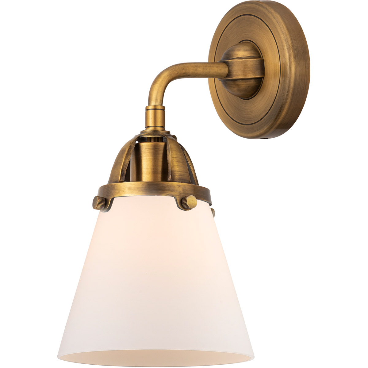 Nouveau 2 Small Cone 1 Light 6 inch Brushed Brass Sconce Wall Light in Matte White Glass