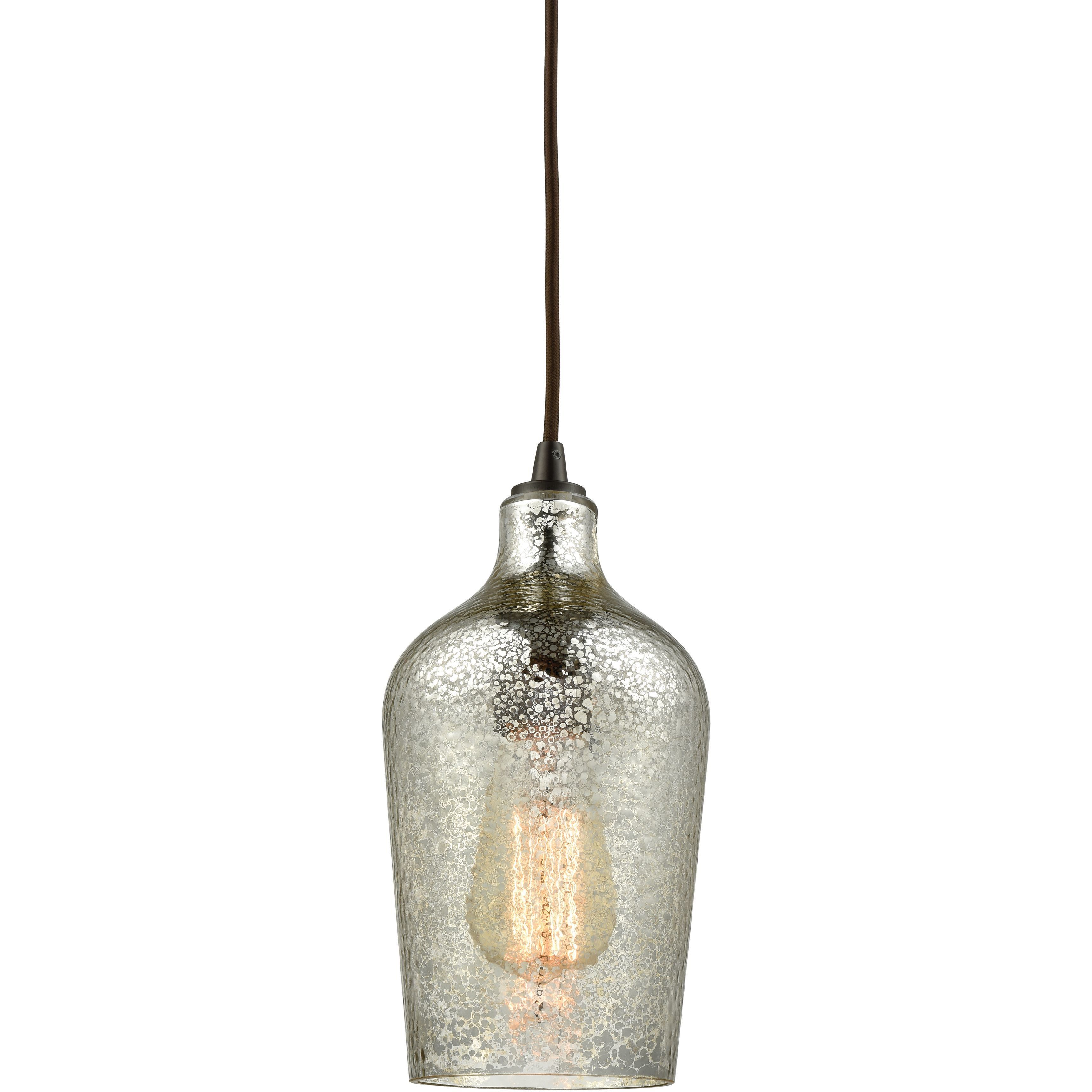 Hammered Glass 1 Light 5 inch Oil Rubbed Bronze Pendant Ceiling Light
