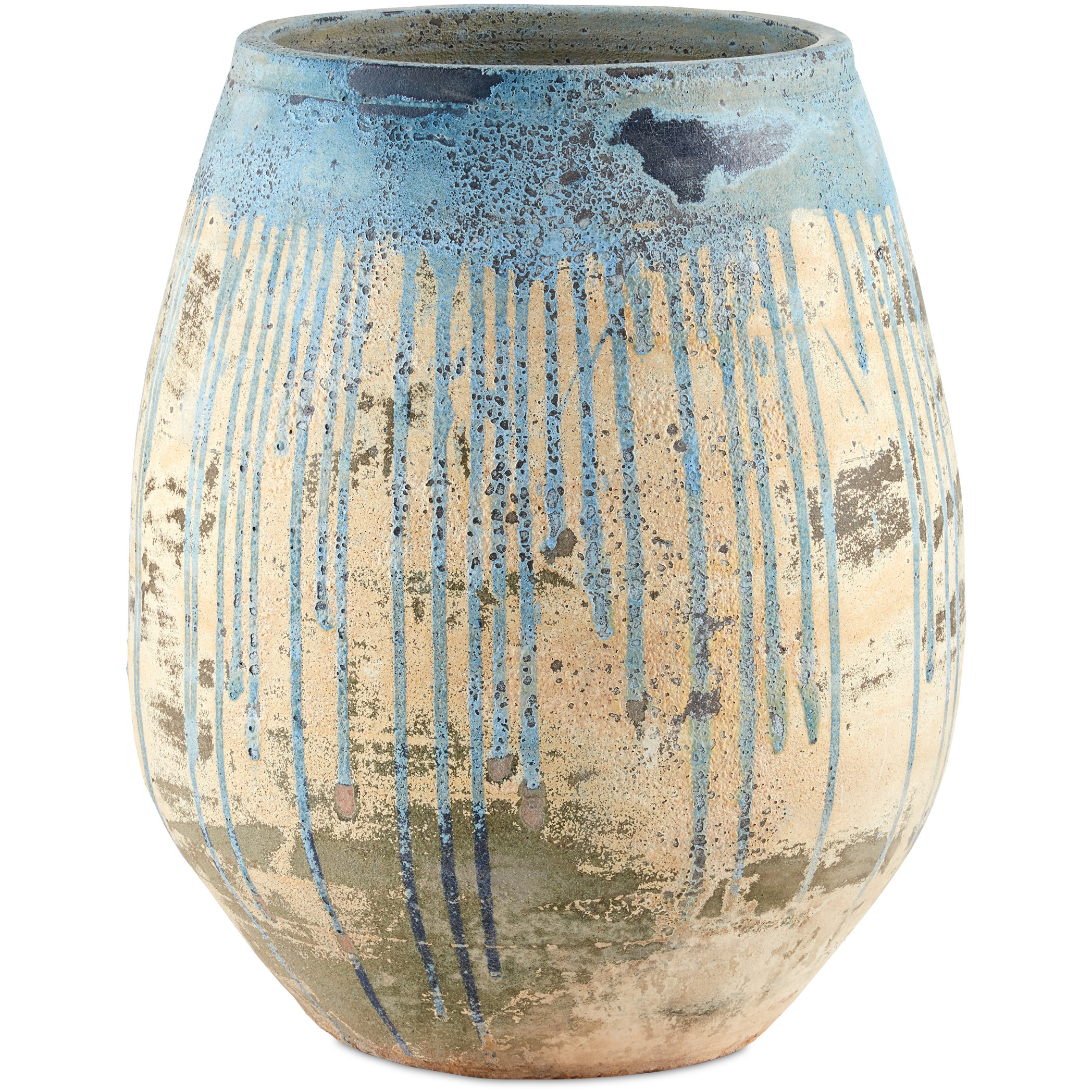 Sicilia Antique White and Blue Drip Planter, Large