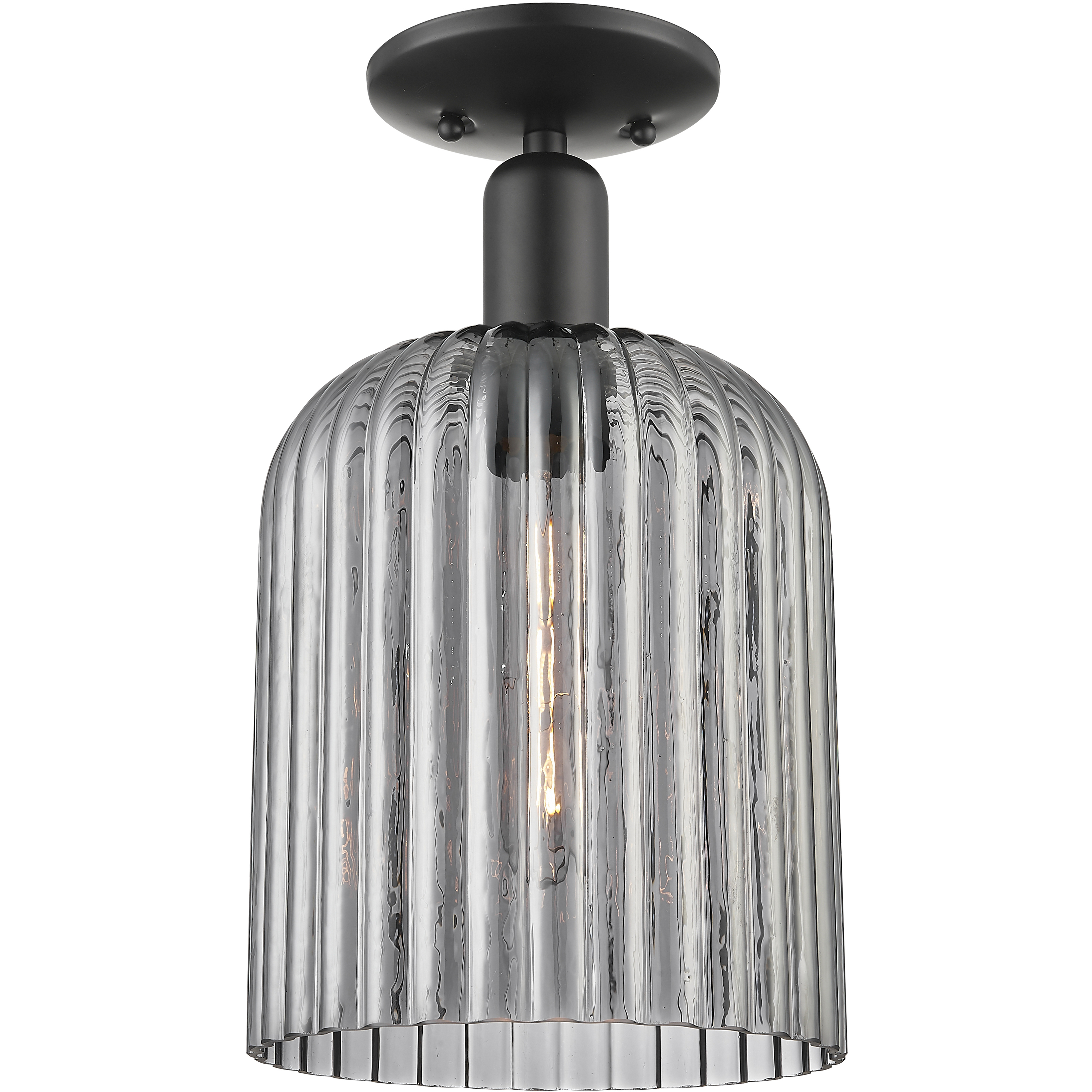 Arcadia Bridal Veil 1 Light 8 inch Matte Black Semi-Flush Mount Ceiling Light in Light Smoke Glass