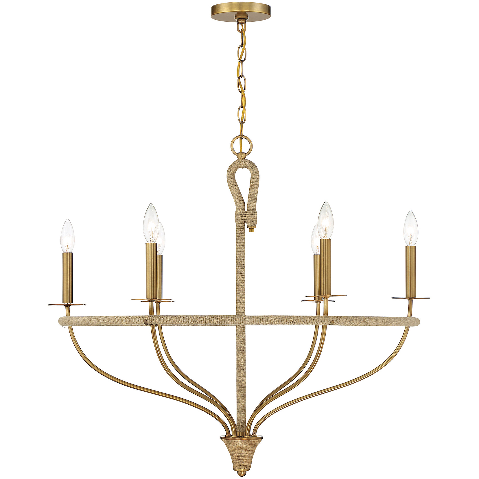 Charter 6 Light 32 inch Warm Brass and Rope Chandelier Ceiling Light