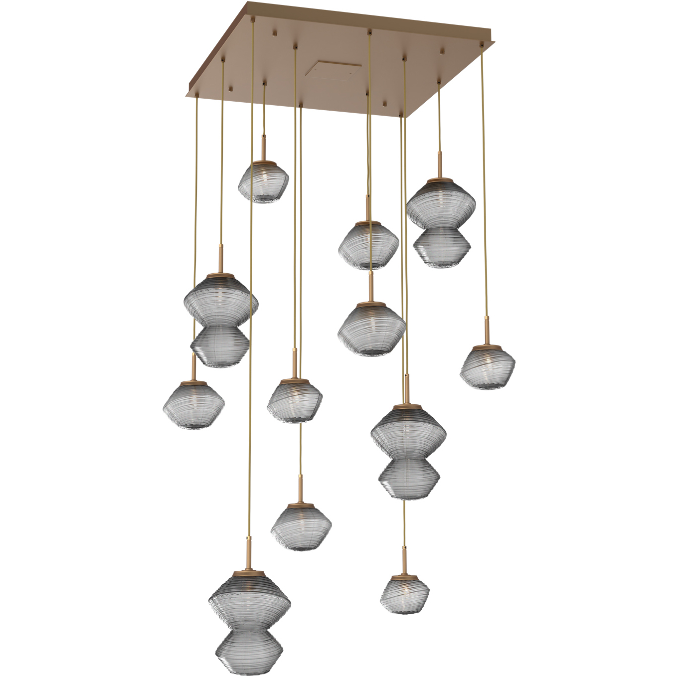 Mesa LED Novel Brass Multi-Pendant Ceiling Light in Smoke, 2700K LED