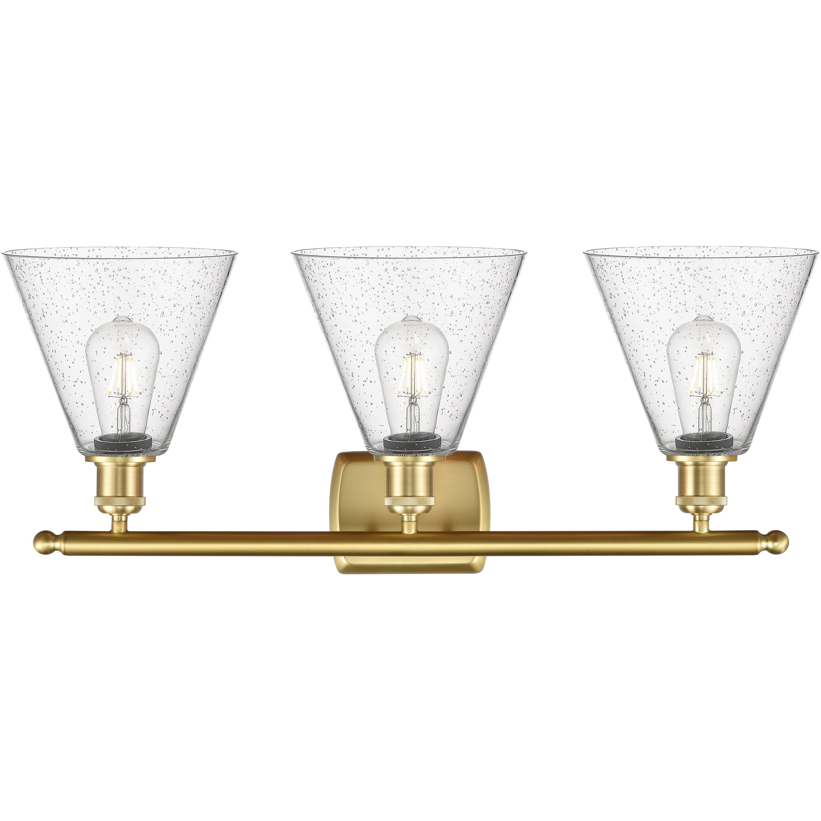 Ballston Ballston Cone 3 Light 28 inch Satin Gold Bath Vanity Light Wall Light in Seedy Glass