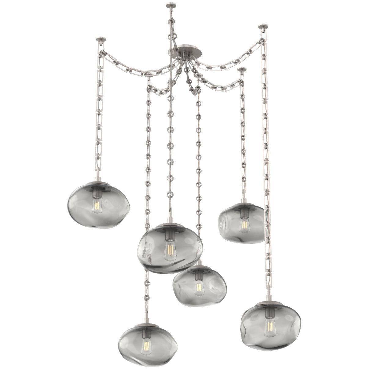 Nova 6 Light 19 inch Beige Silver Swag Multi-Pendant Ceiling Light in Smoke, Rectangular Chain