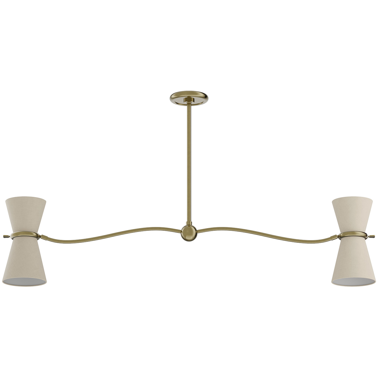 Gable 4 Light 54 inch Antique Natural Brass Linear Chandelier Ceiling Light in Oyster