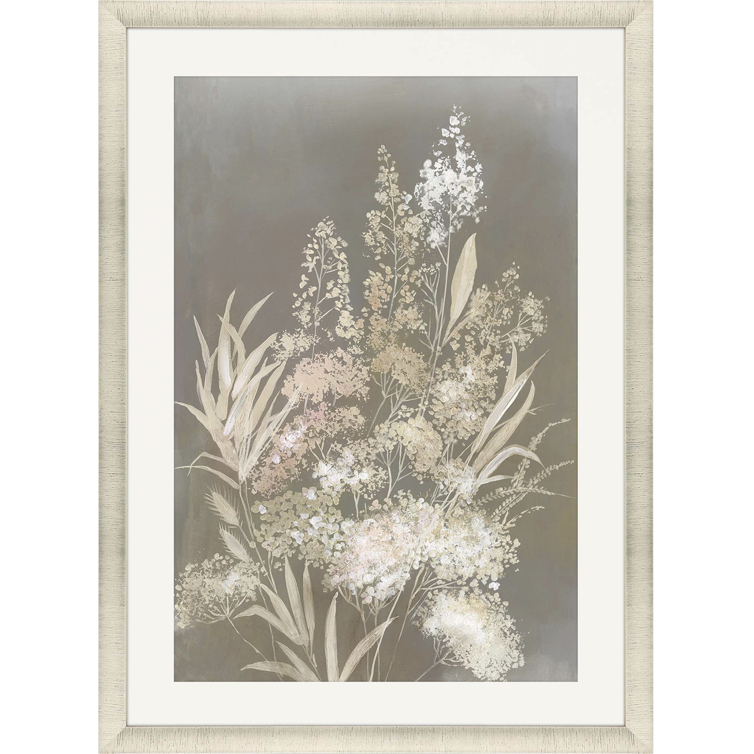 Delicate Bunch Beige and Gray and Neutral and White Framed Art