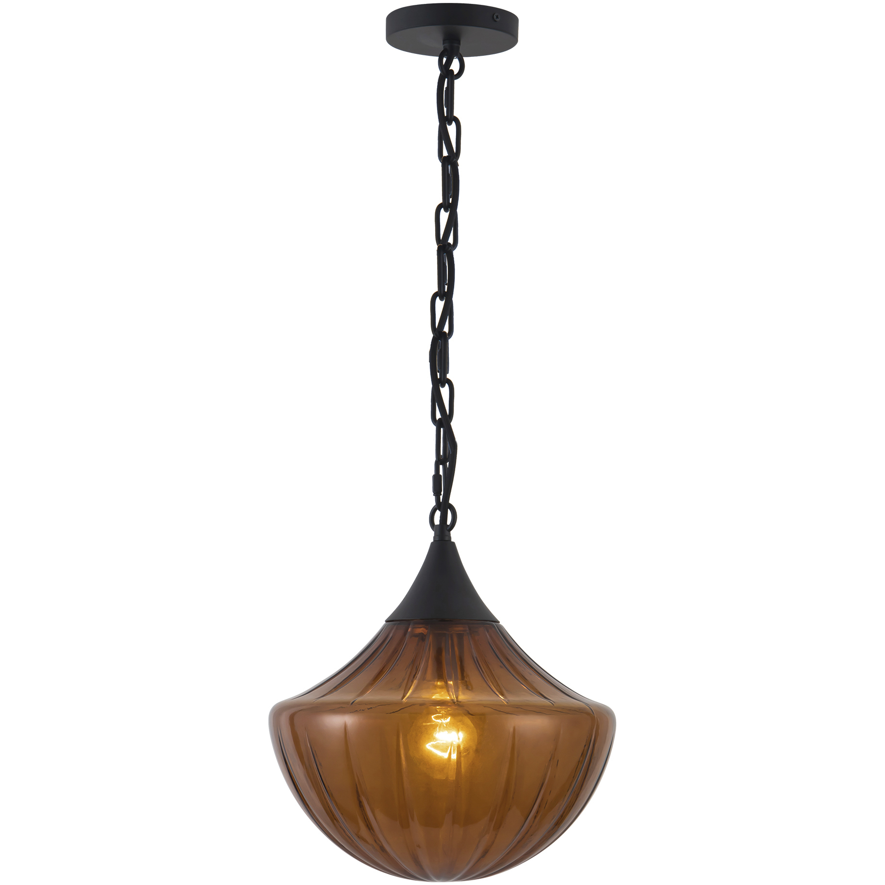Alora Mood Farrah 1 Light 11.88 inch Matte Black Pendant Ceiling Light in Amber Ribbed Glass