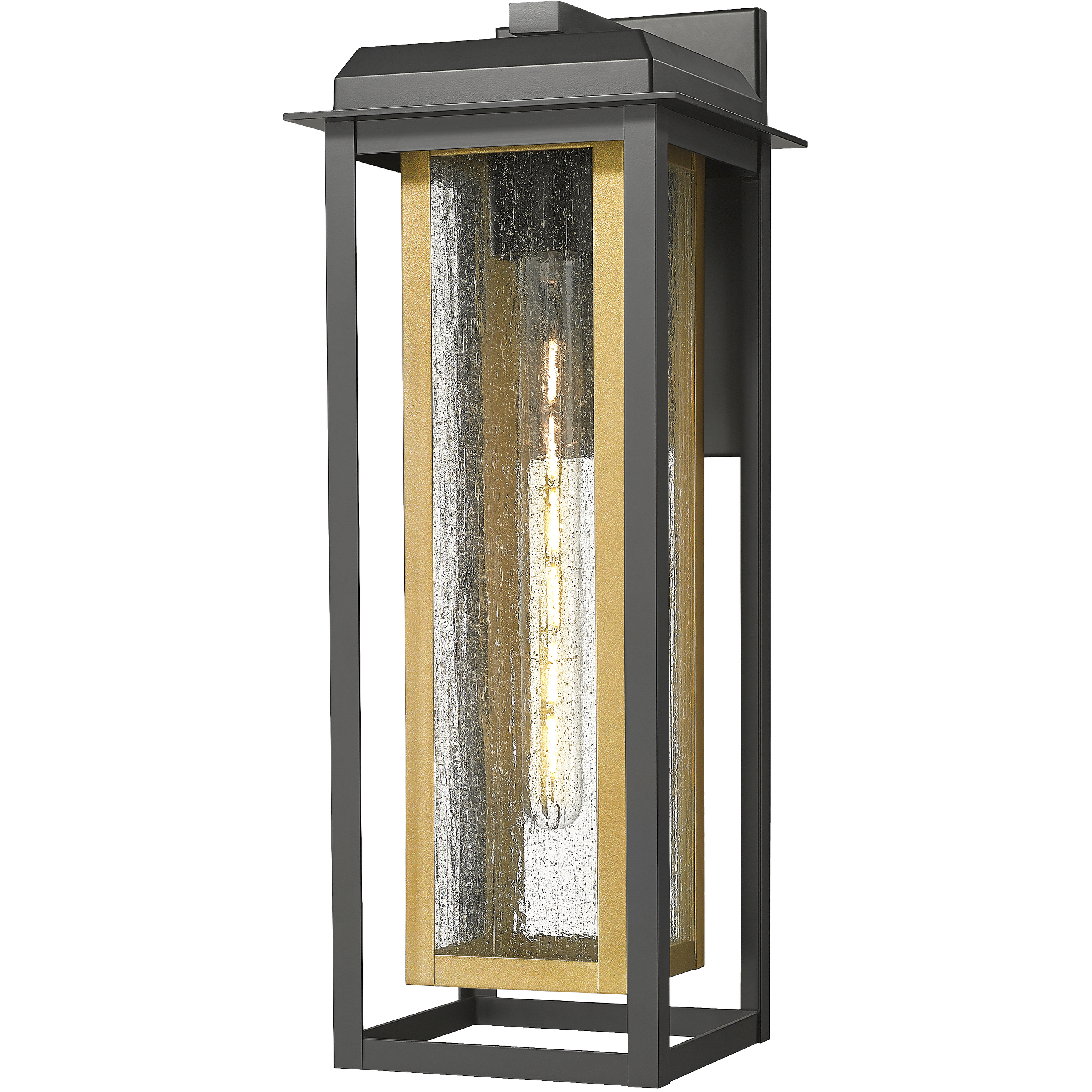 Mansfield 1 Light 20 inch Matte Black with Brass Outdoor Sconce in Seedy Glass