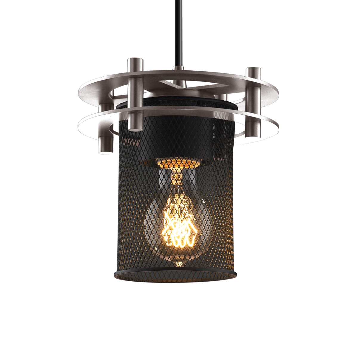 Circa 1 Light 7 inch Brushed Nickel Pendant Ceiling Light in Black Cord, Cylinder with Flat Rim