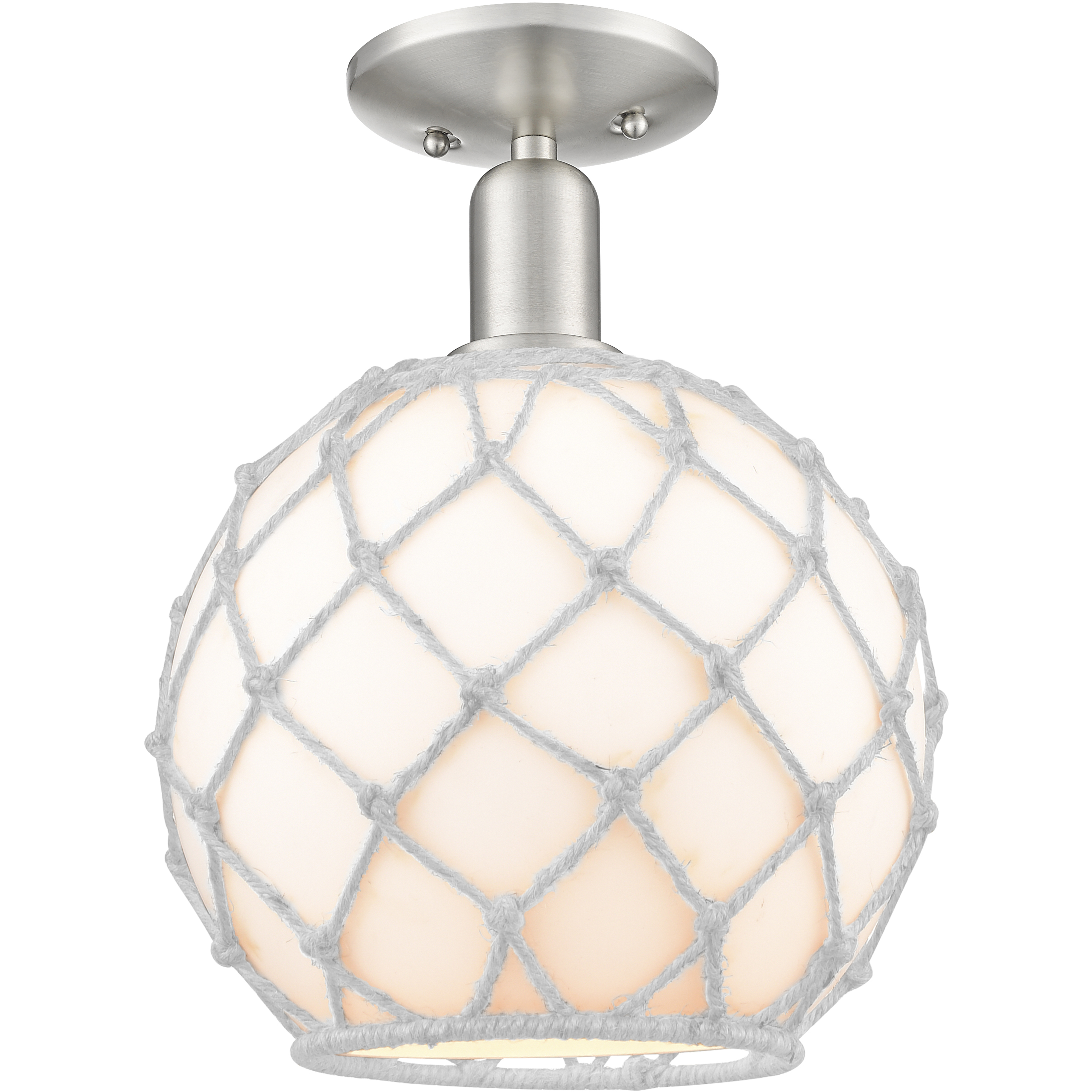 Arcadia Farmhouse Rope 1 Light 10 inch Brushed Satin Nickel Semi-Flush Mount Ceiling Light in White Glass with White Rope