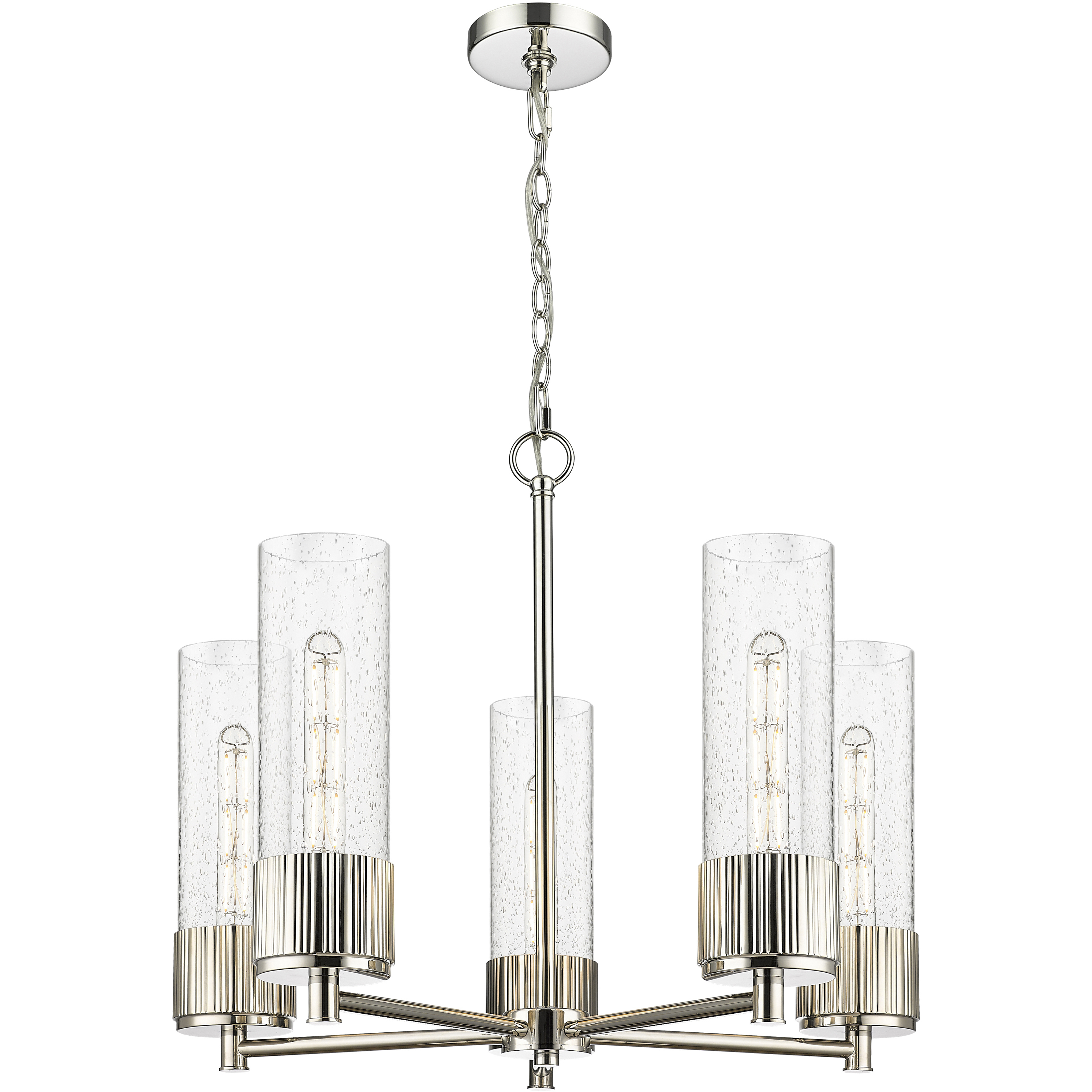 Bolivar 5 Light 25 inch Polished Nickel Chandelier Ceiling Light in Seedy Glass