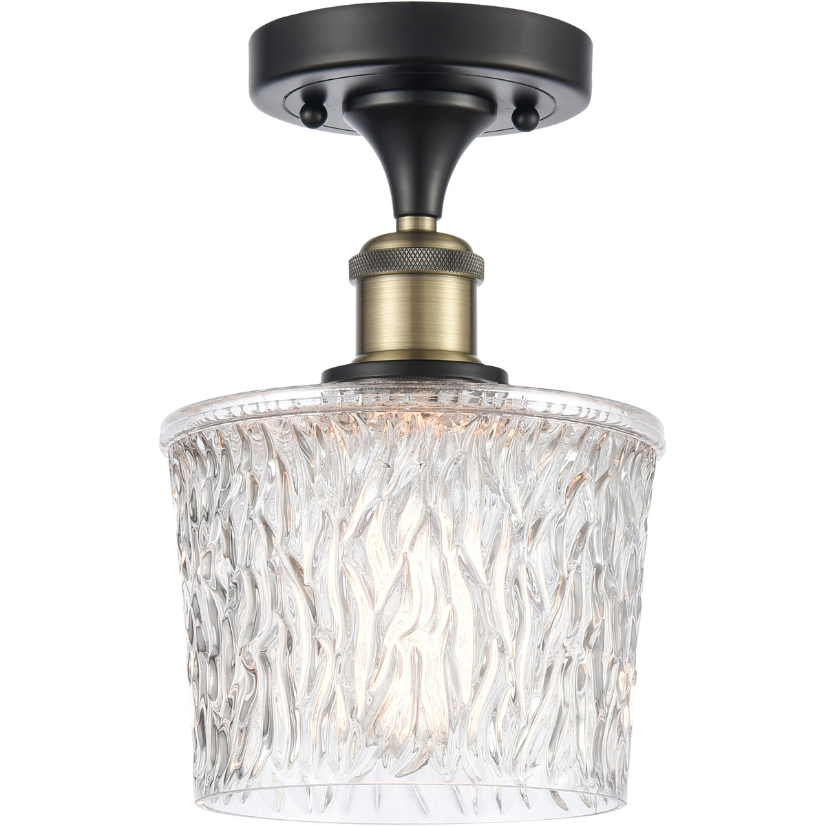 Ballston Niagra 1 Light 7 inch Black Antique Brass Semi-Flush Mount Ceiling Light, Ballston