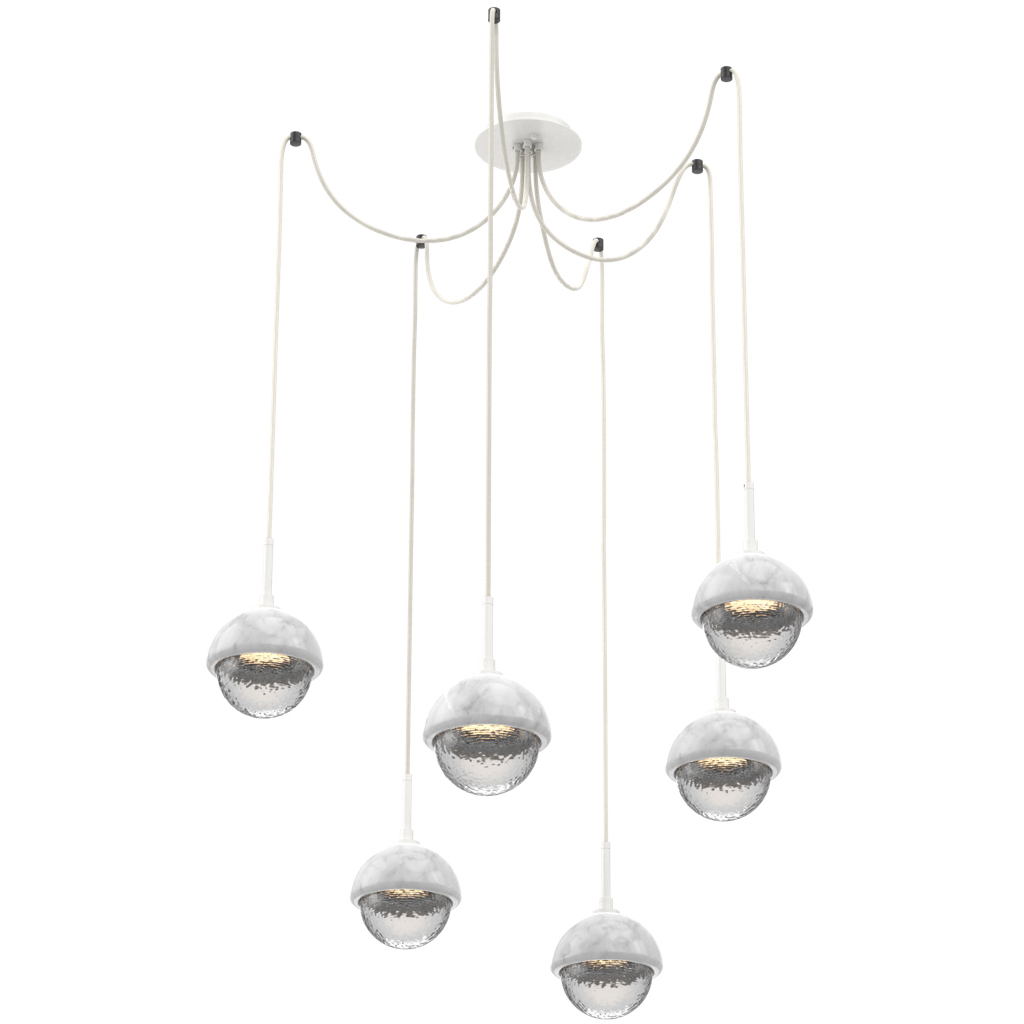 Cabochon LED 14.1 inch Salt White with White Marble Swag Multi-Pendant Ceiling Light in 3000K LED, Clear