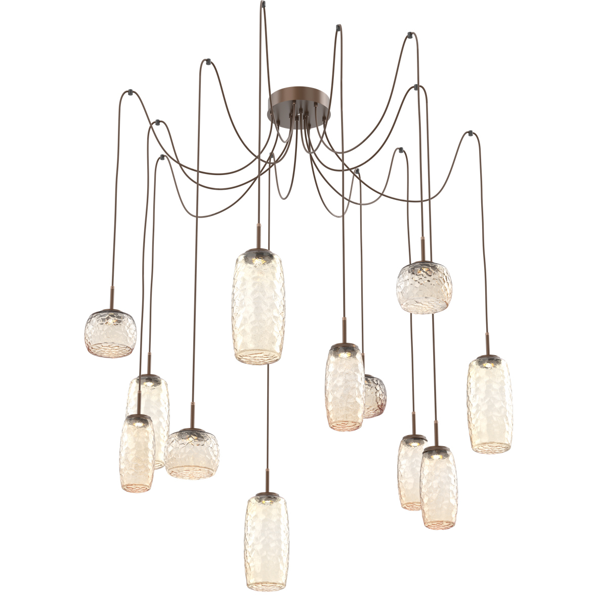 Vessel LED 15.2 inch Burnished Bronze Swag Multi-Pendant Ceiling Light in 3000K LED, Amber
