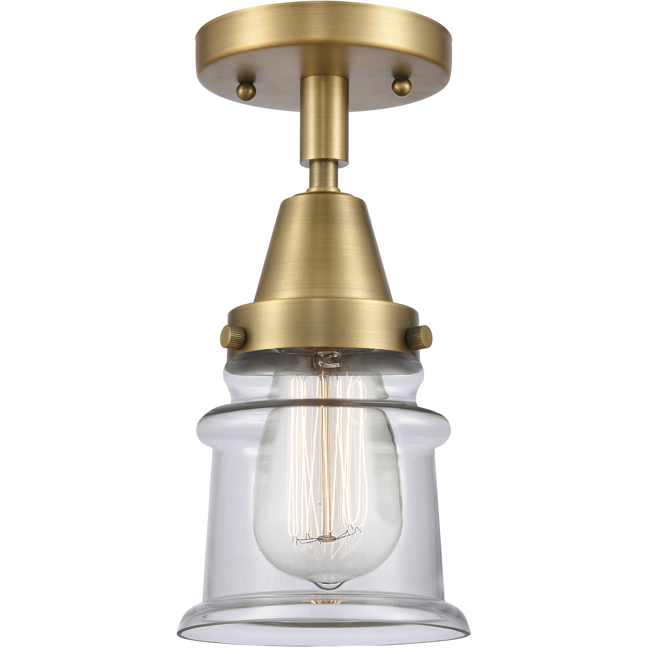 Franklin Restoration Small Canton 1 Light 6 inch Brushed Brass Flush Mount Ceiling Light in Clear Glass