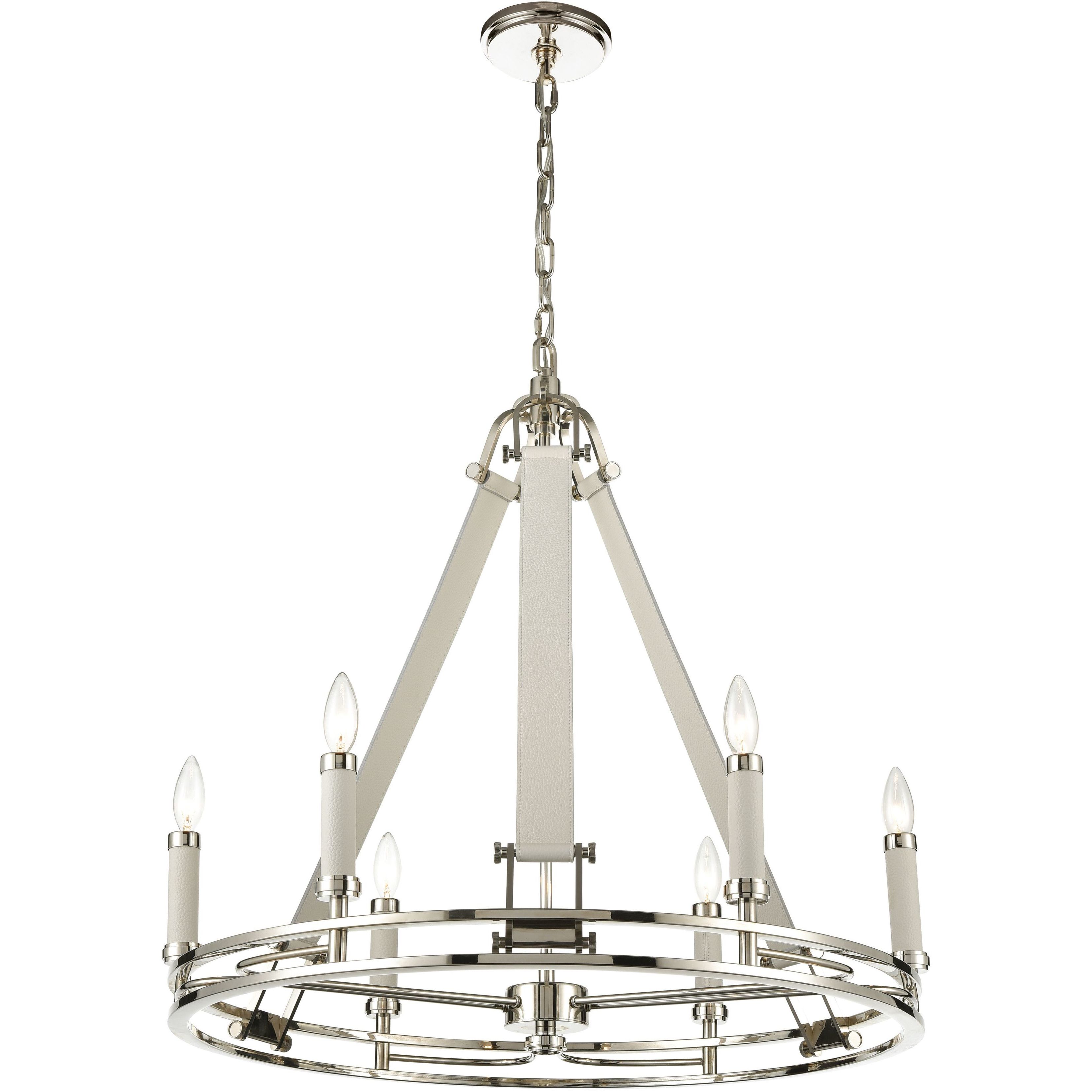 Bergamo 6 Light 29 inch Polished Nickel with White Chandelier Ceiling Light
