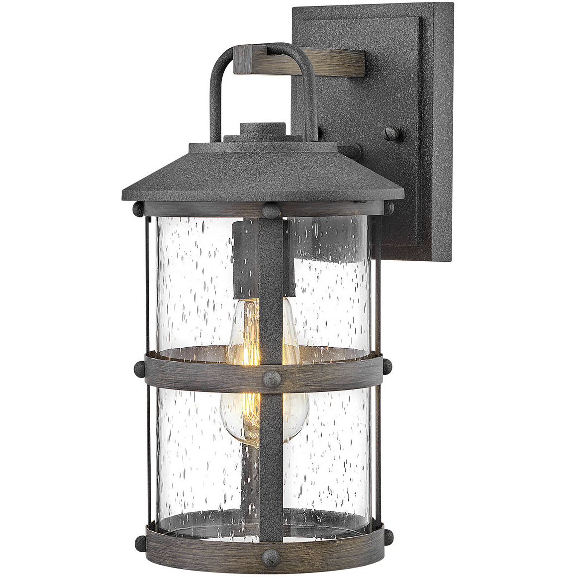 Estate Series Lakehouse LED 15 inch Aged Zinc with Driftwood Gray Outdoor Wall Mount Lantern, Small