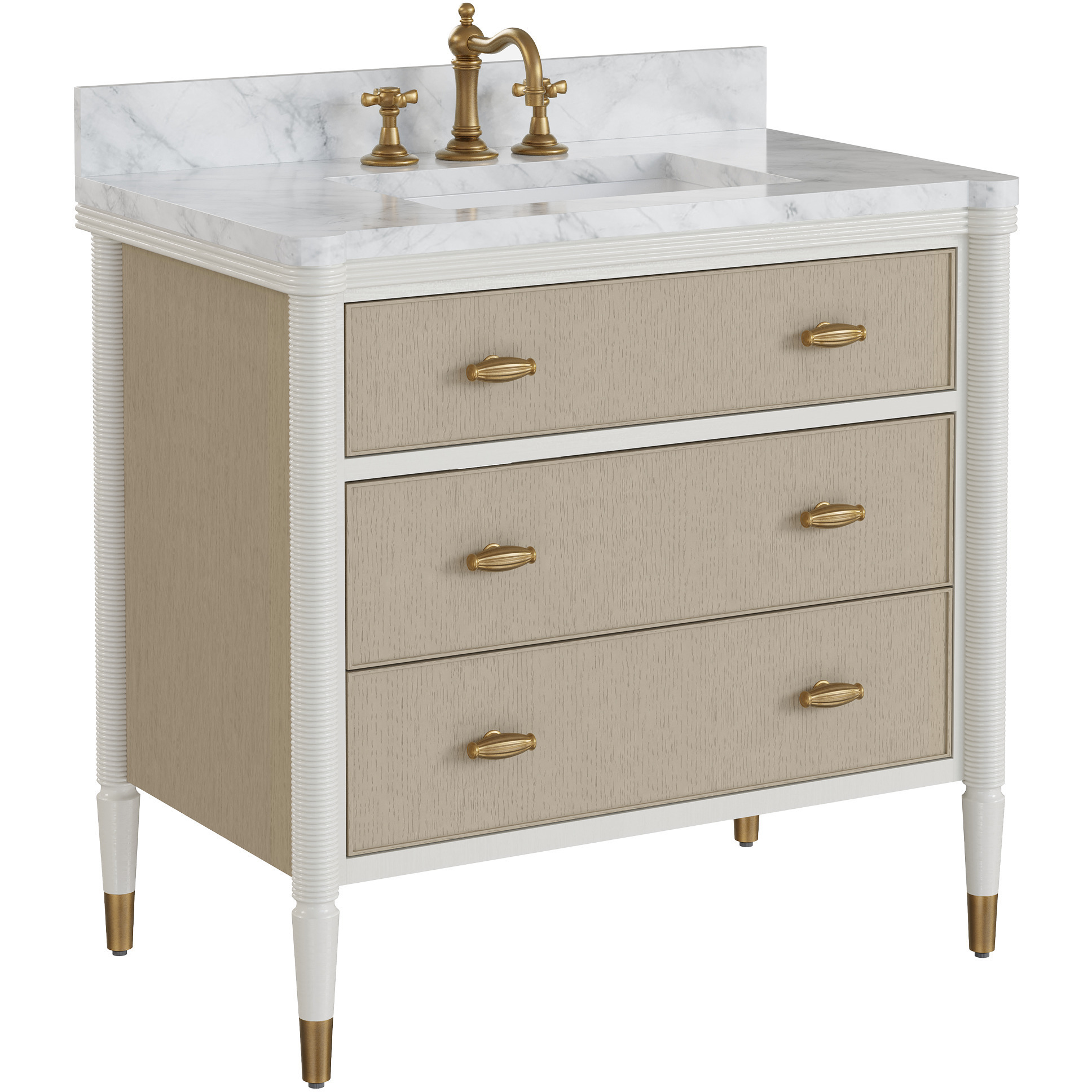 Aster 36 X 34 inch Off-White and Fog and Natural and White and Polished Brass Bath Vanity Sink