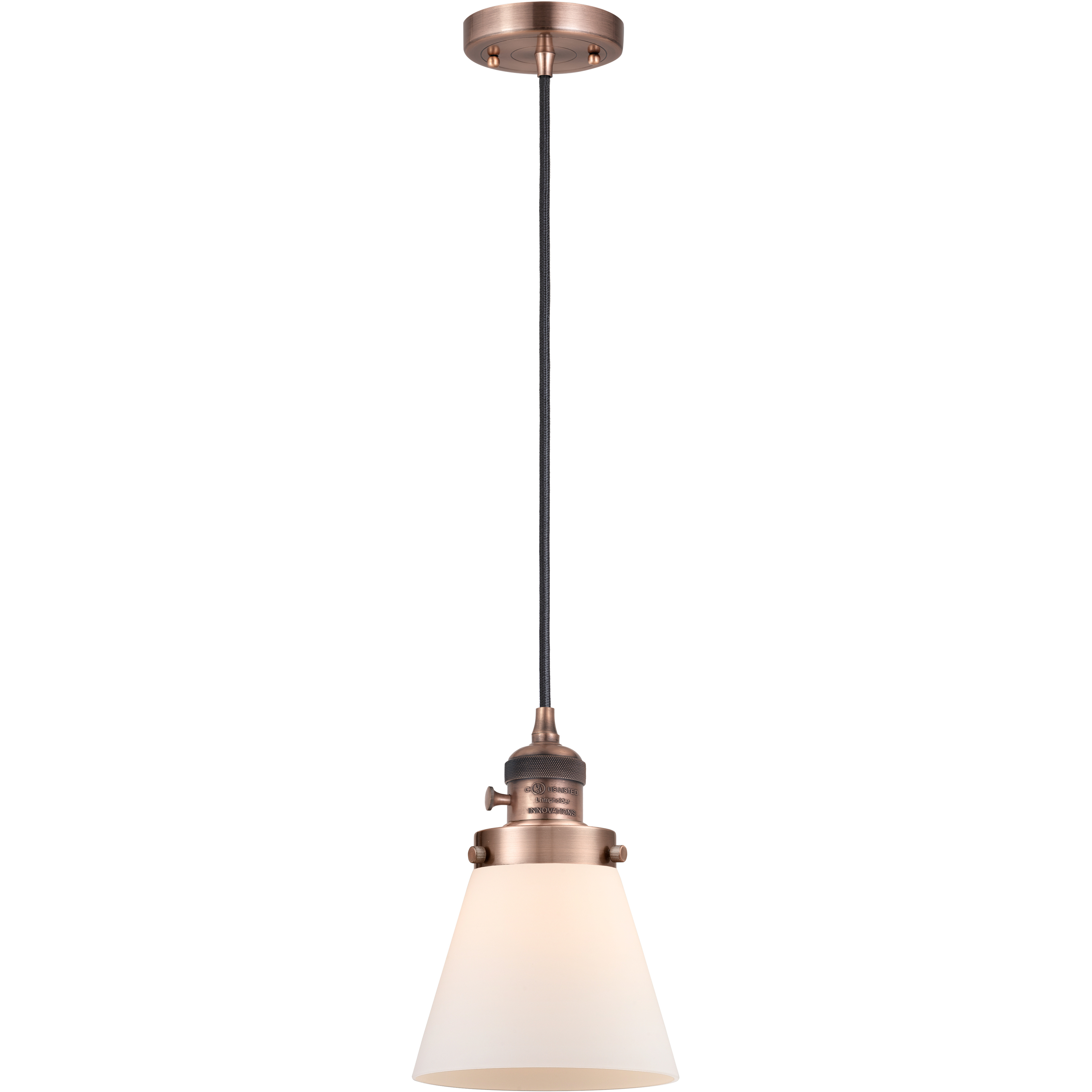 Franklin Restoration Cone LED 6 inch Antique Copper Mini Pendant Ceiling Light in Matte White