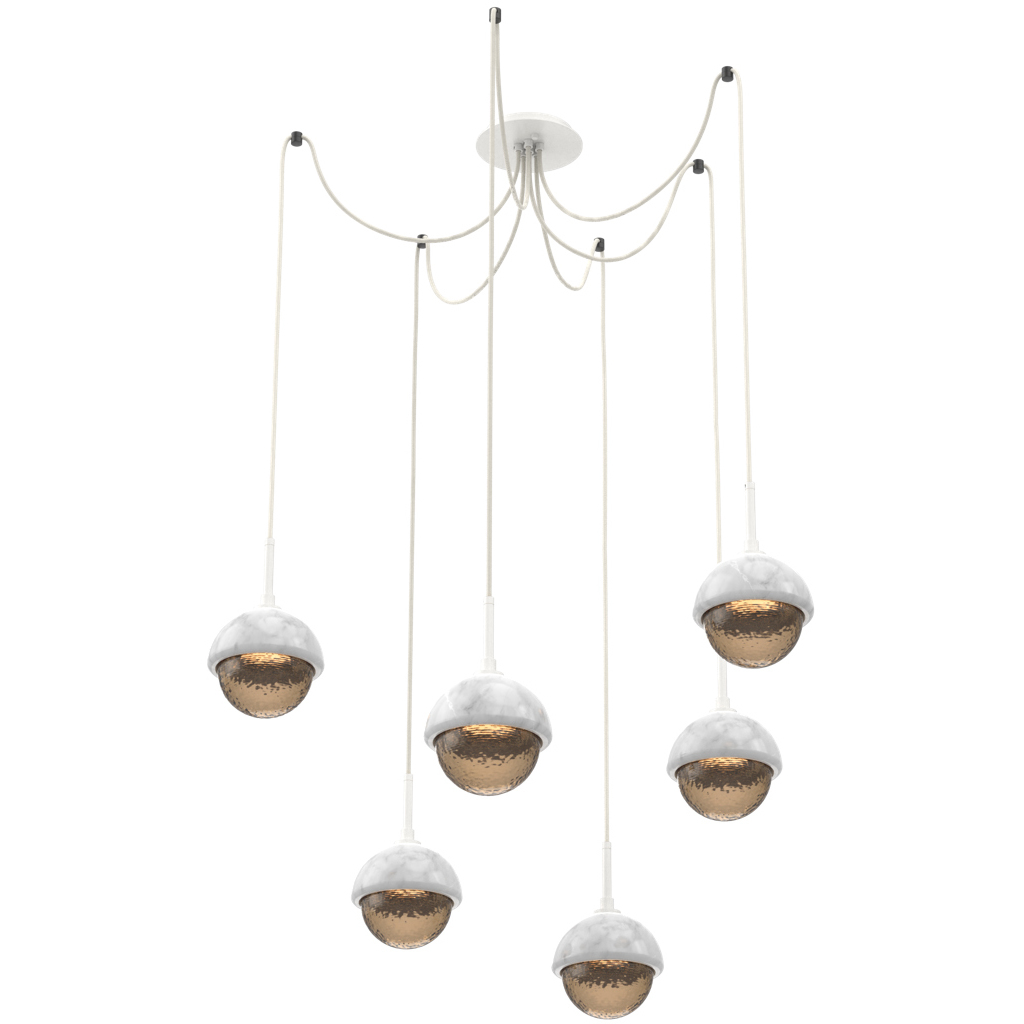 Cabochon LED 14.1 inch Salt White with White Marble Swag Multi-Pendant Ceiling Light in 3000K LED, Bronze