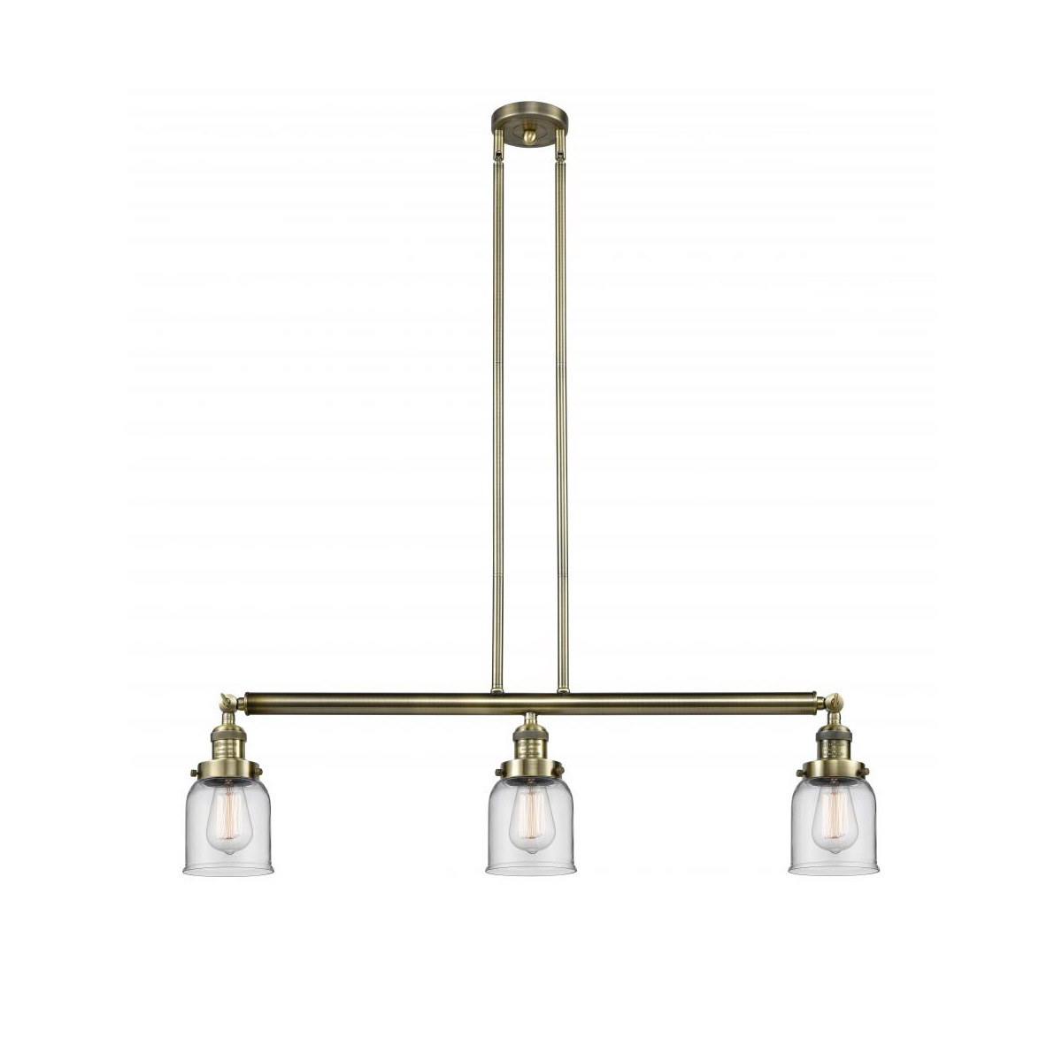 Franklin Restoration Small Bell 3 Light 38 inch Antique Brass Island Light Ceiling Light in Incandescent, Clear Glass, Franklin Restoration