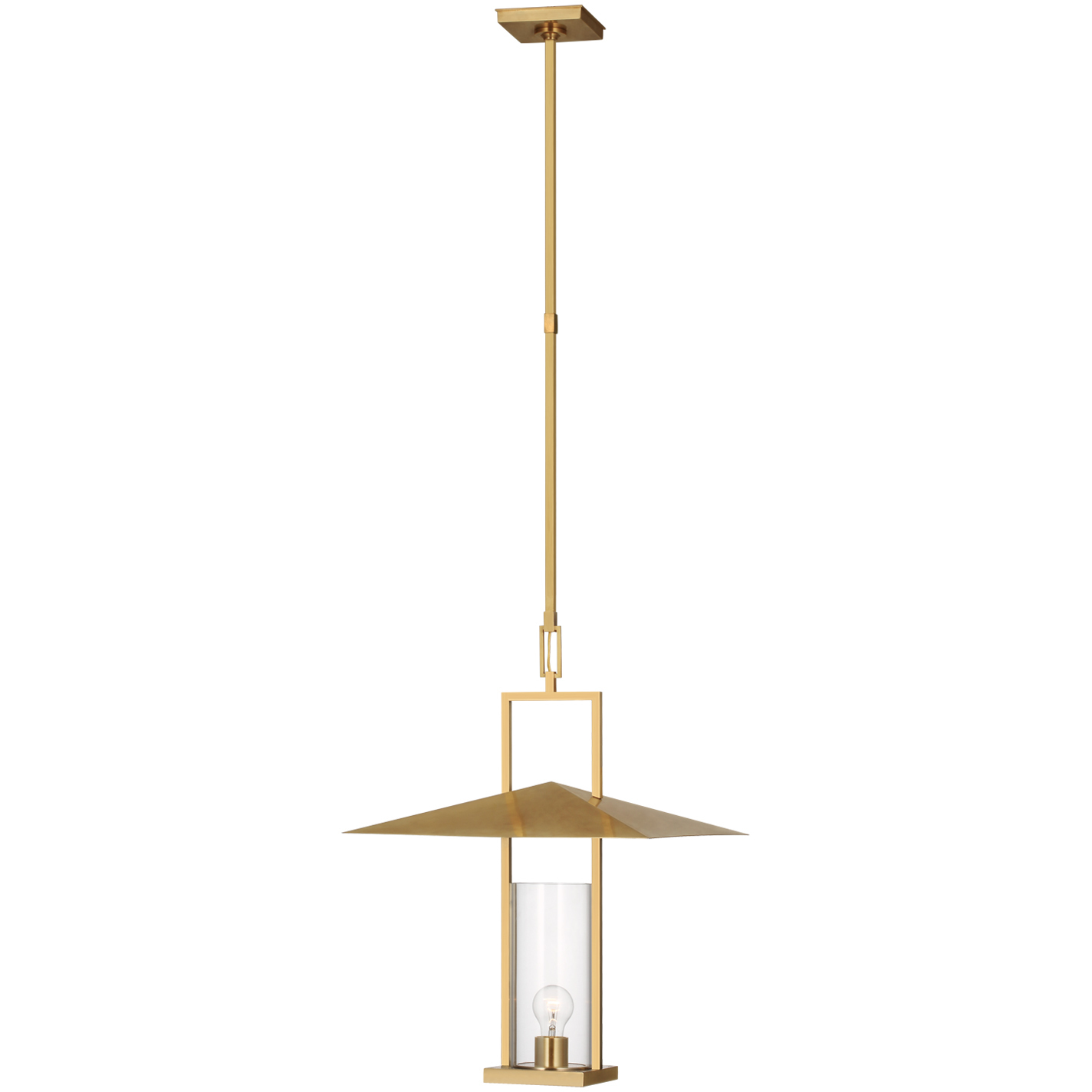 Ray Booth Amity LED 18 inch Antique Brass Lantern Pendant Ceiling Light in Clear Glass