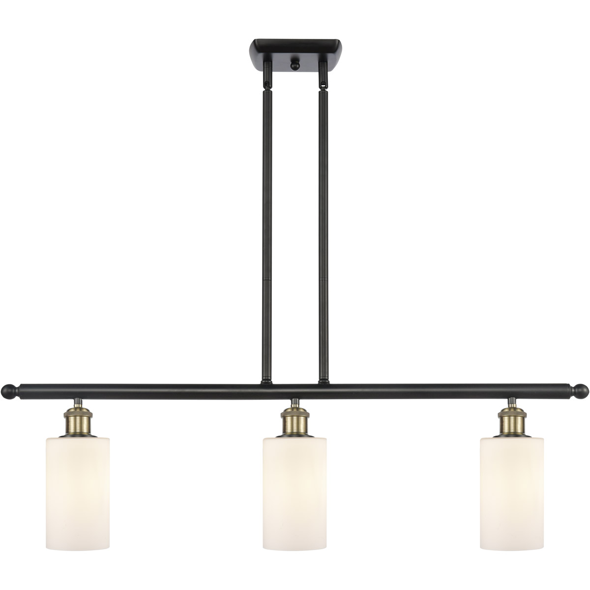 Ballston Clymer LED 36 inch Black Antique Brass Island Light Ceiling Light in Matte White Glass, Ballston