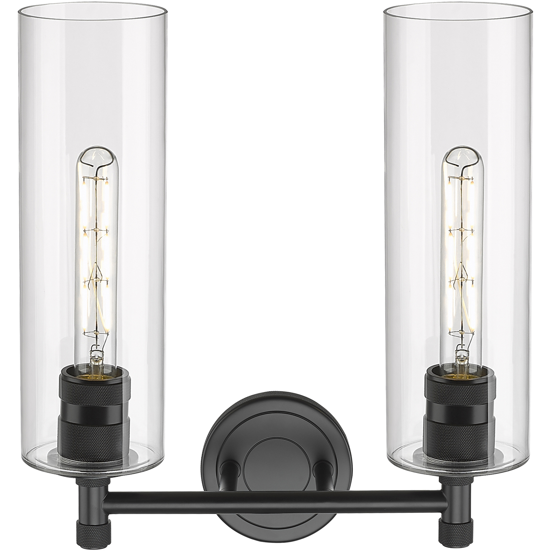 Crown Point 2 Light 13.88 inch Matte Black Bath Vanity Light Wall Light in Clear Glass