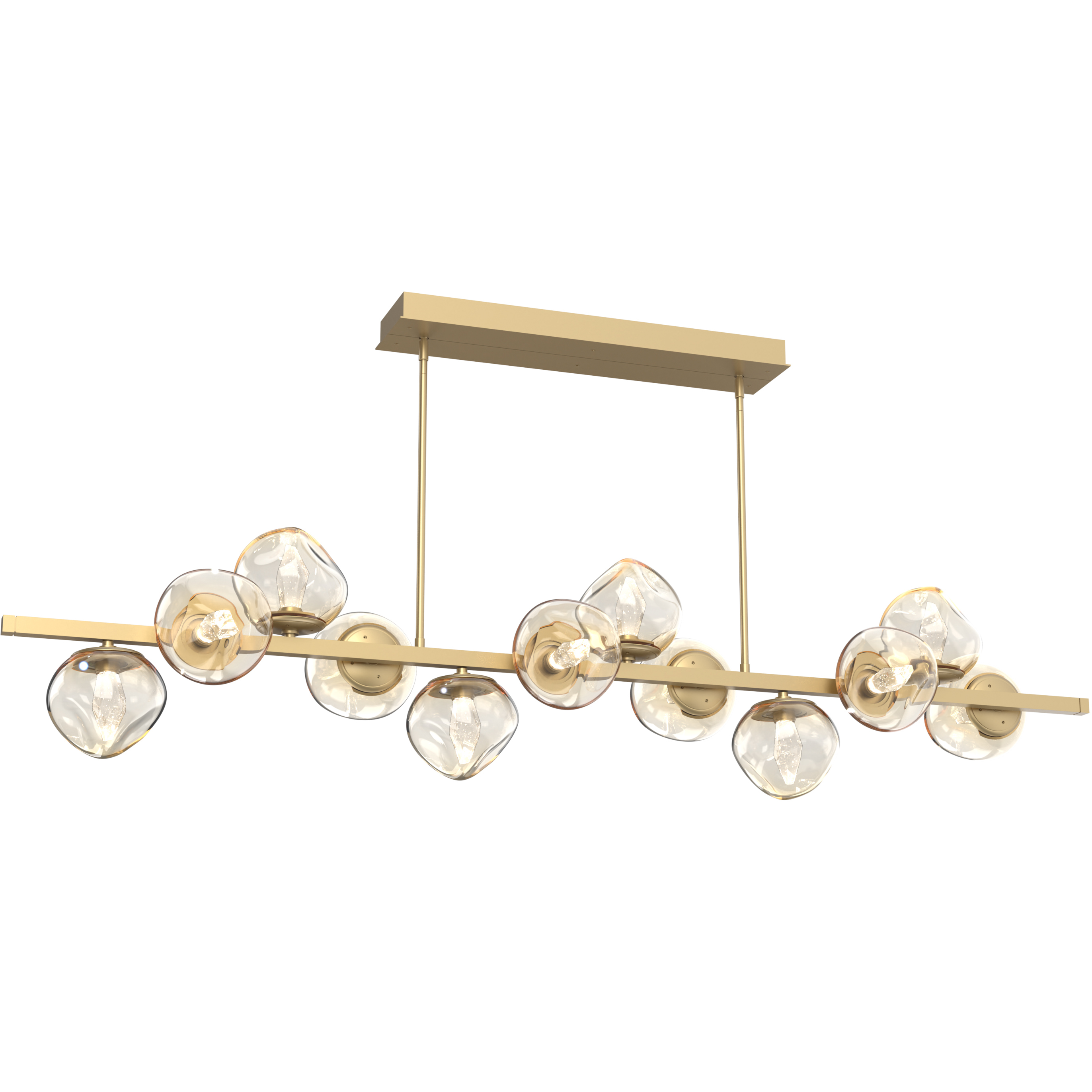 Luna LED 72 inch Gilded Brass Chandelier Ceiling Light in 3000K LED, Geo Inner - Amber Outer, Twisted Branch