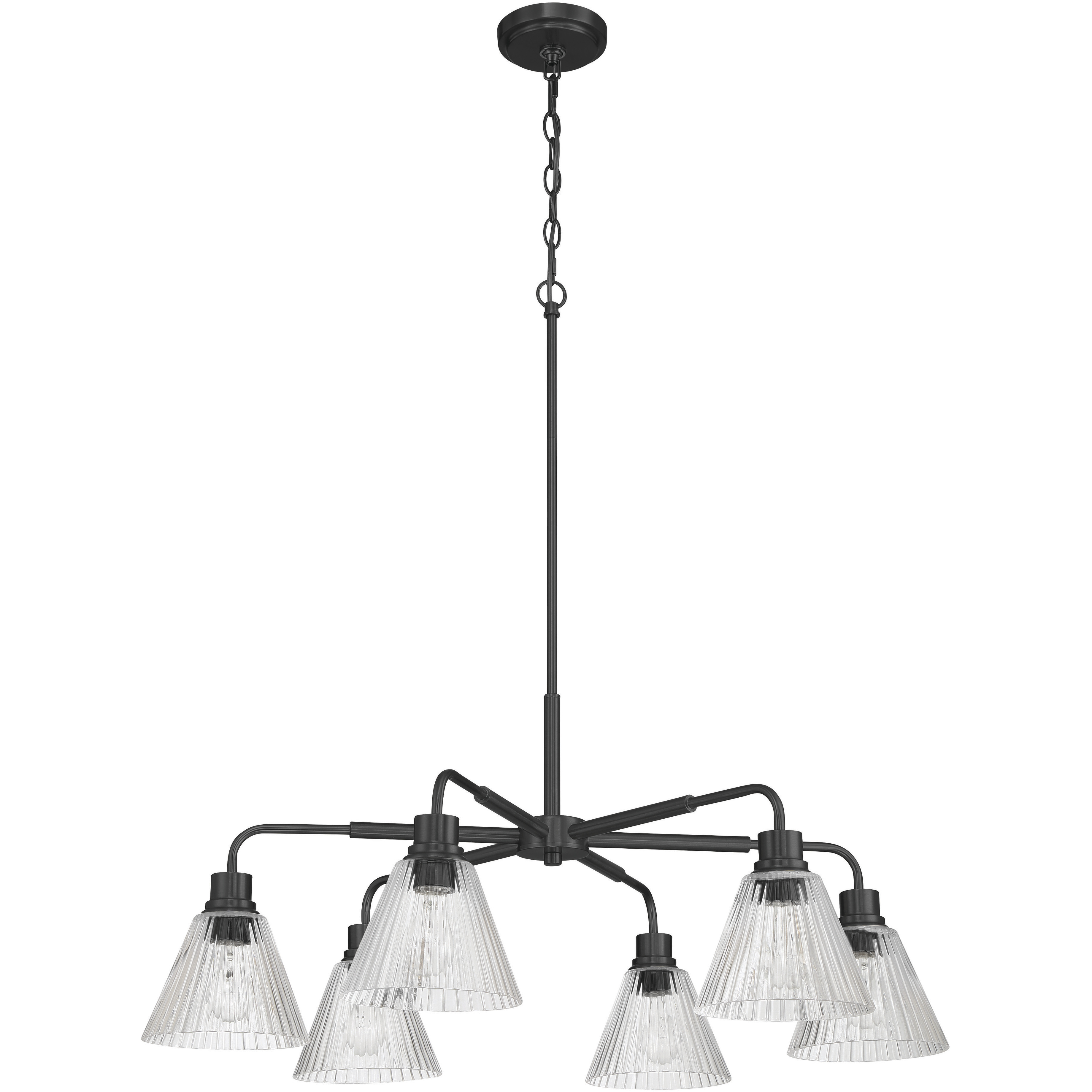 Pleated 6 Light 35.13 inch Flat Black Chandelier Ceiling Light