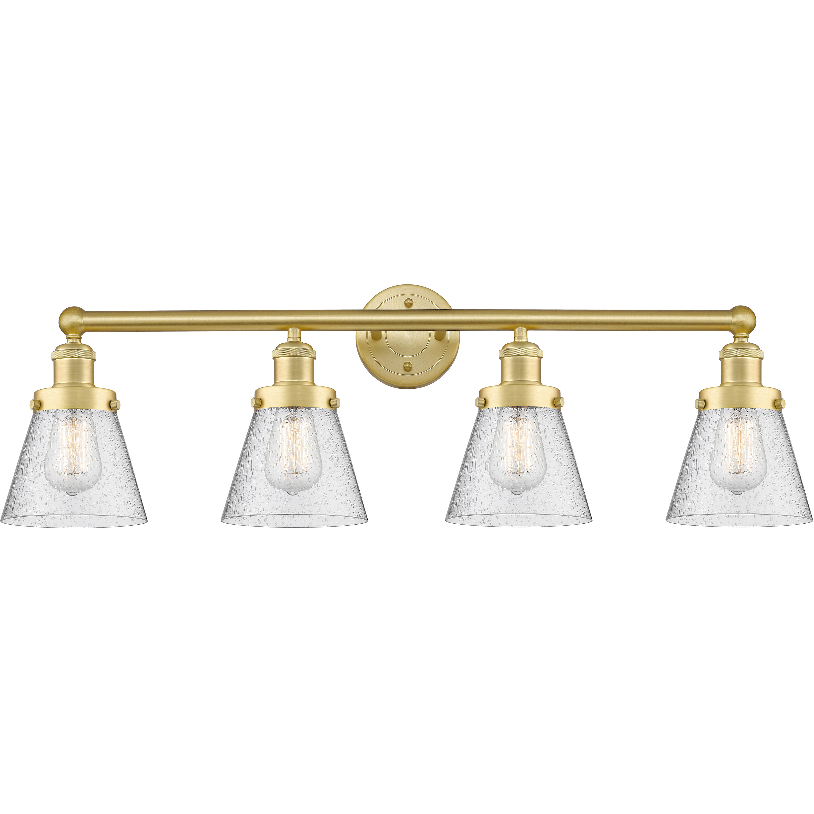 Cone 4 Light 33.5 inch Satin Gold Bath Vanity Light Wall Light in Seedy Glass
