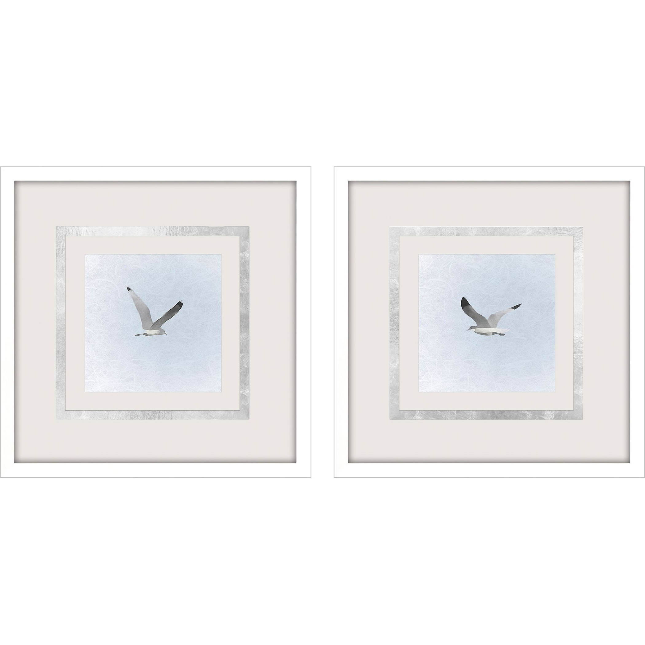 Modern Flight Blue and Gray and Metallic and White Framed Art