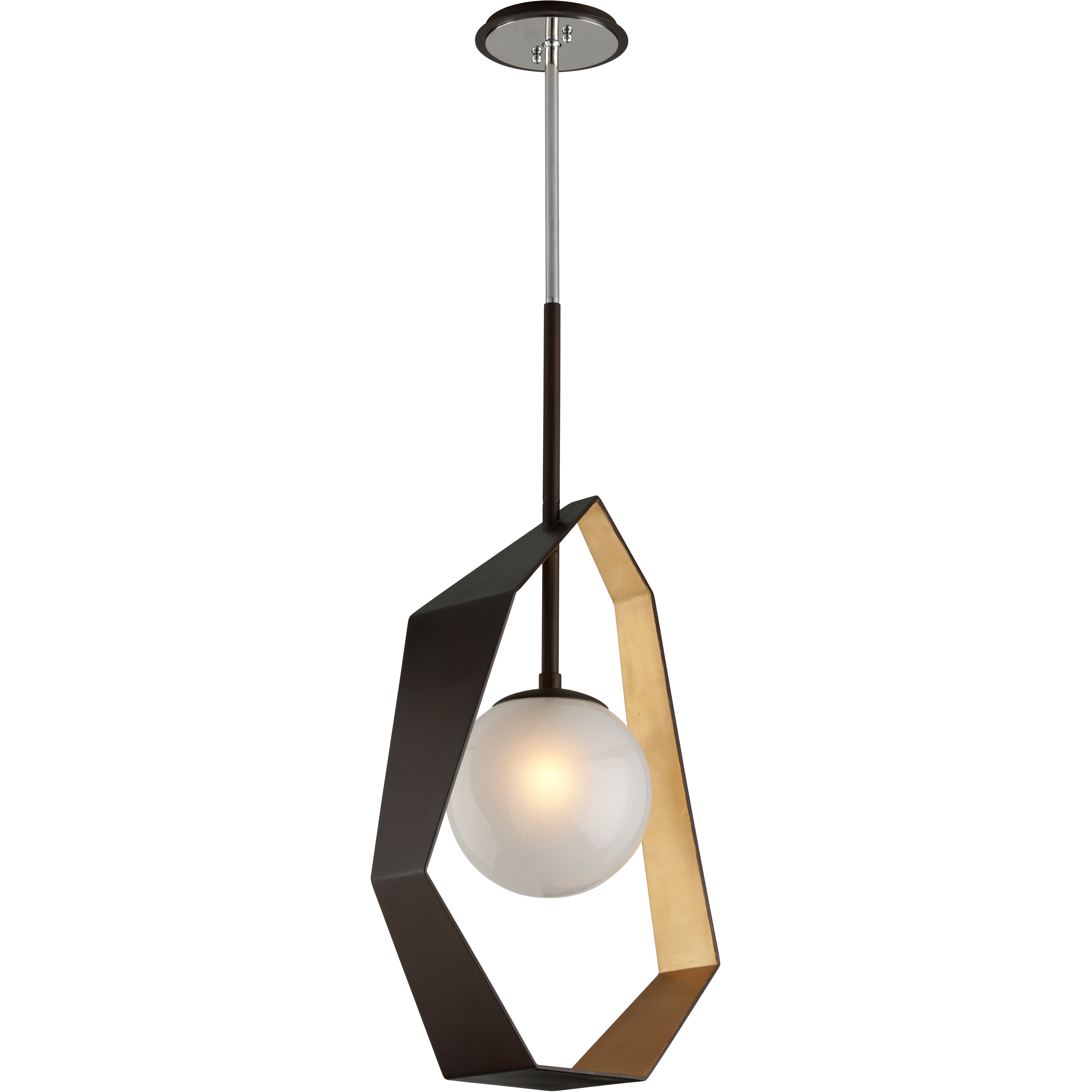 Origami LED 9.25 inch Bronze With Gold Leaf Pendant Ceiling Light, Frosted Clear Glass