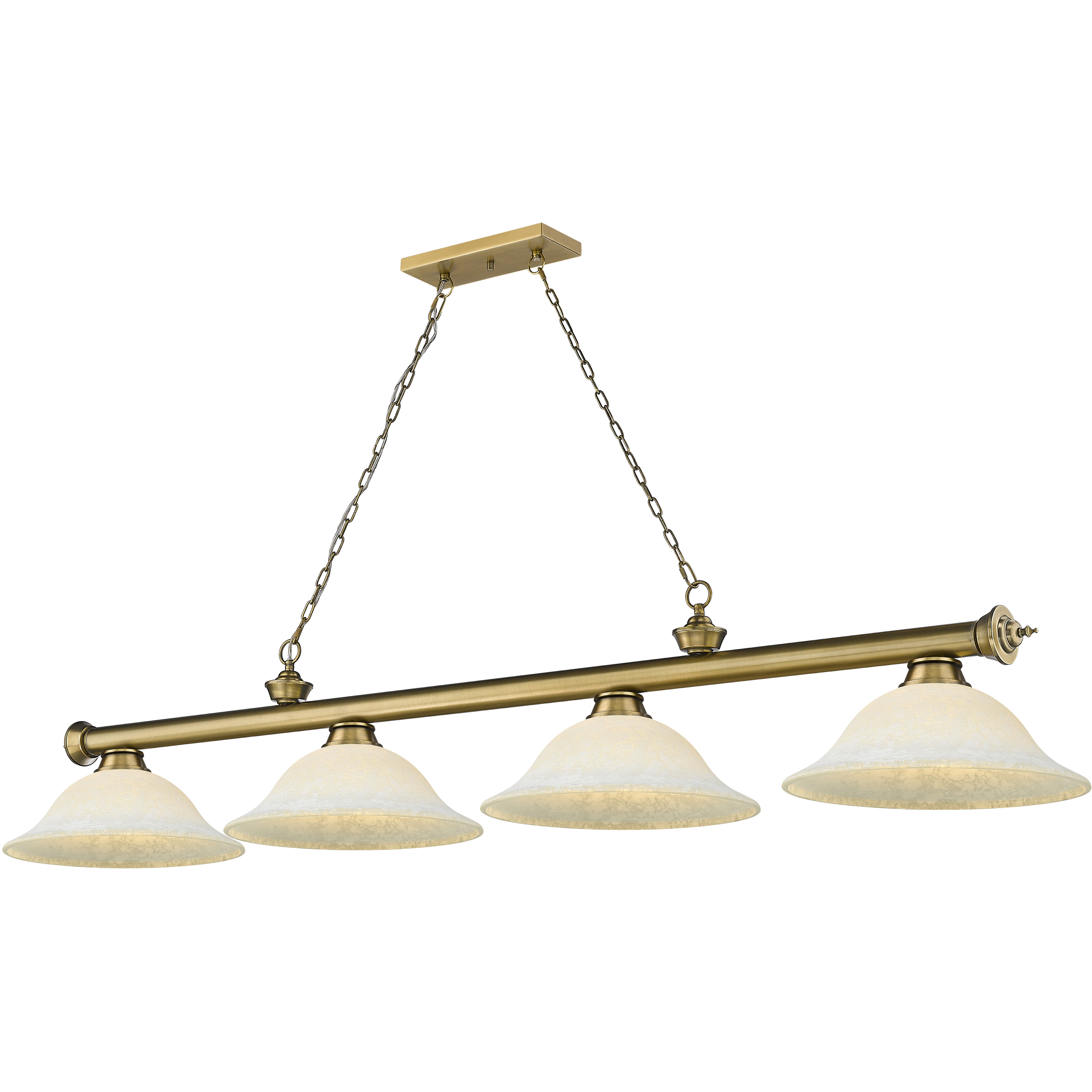 Cordon 4 Light 81.75 inch Rubbed Brass Billiard Ceiling Light in White Mottle Glass