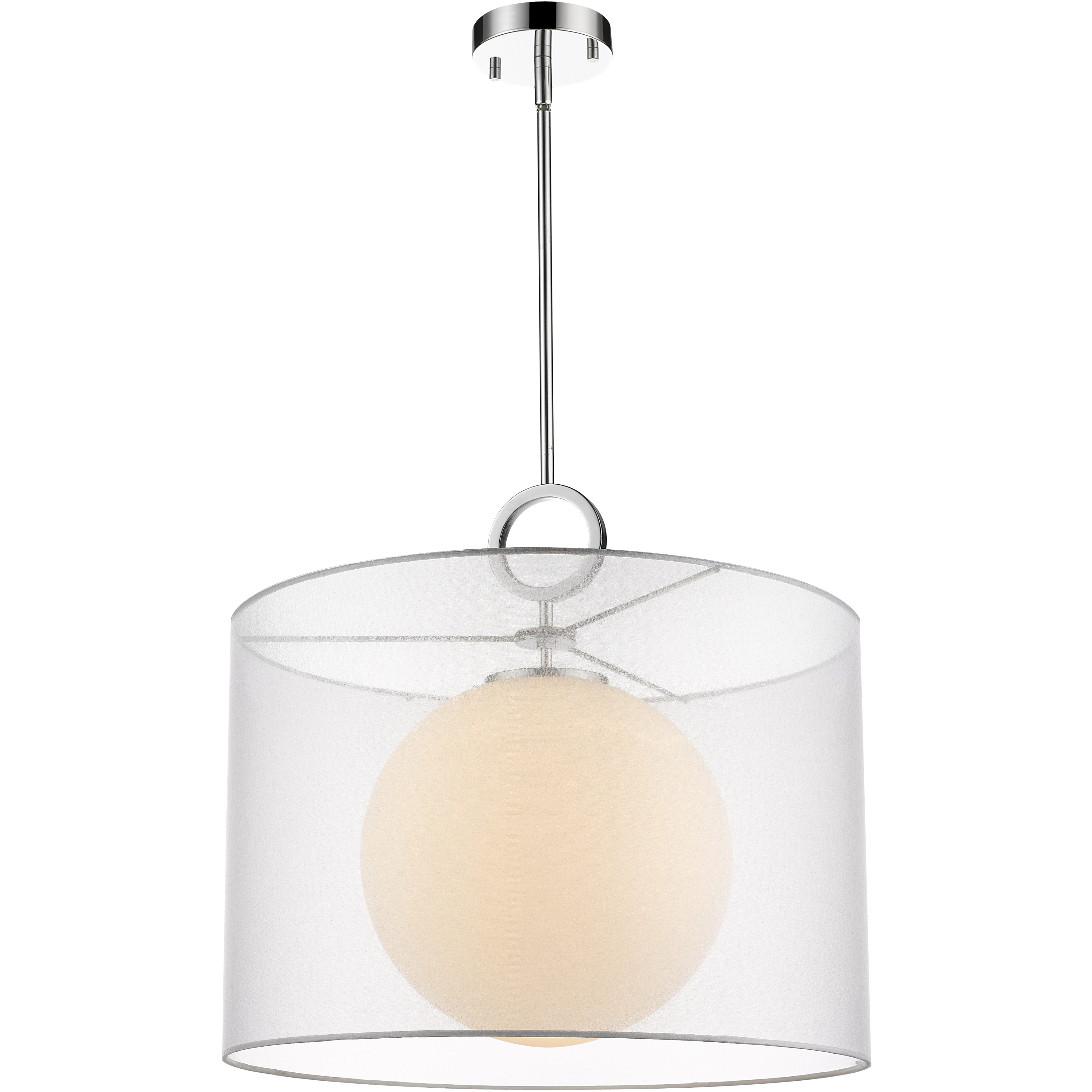Arosia 1 Light 20 inch Chrome Pendant Ceiling Light in 9, White Fabric