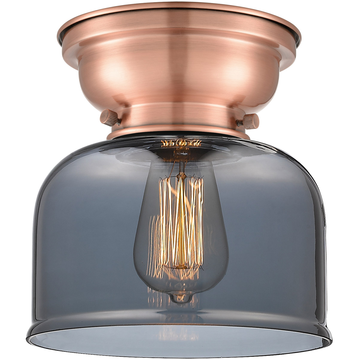 Aditi Large Bell 1 Light 8 inch Antique Copper Flush Mount Ceiling Light in Plated Smoke Glass, Aditi