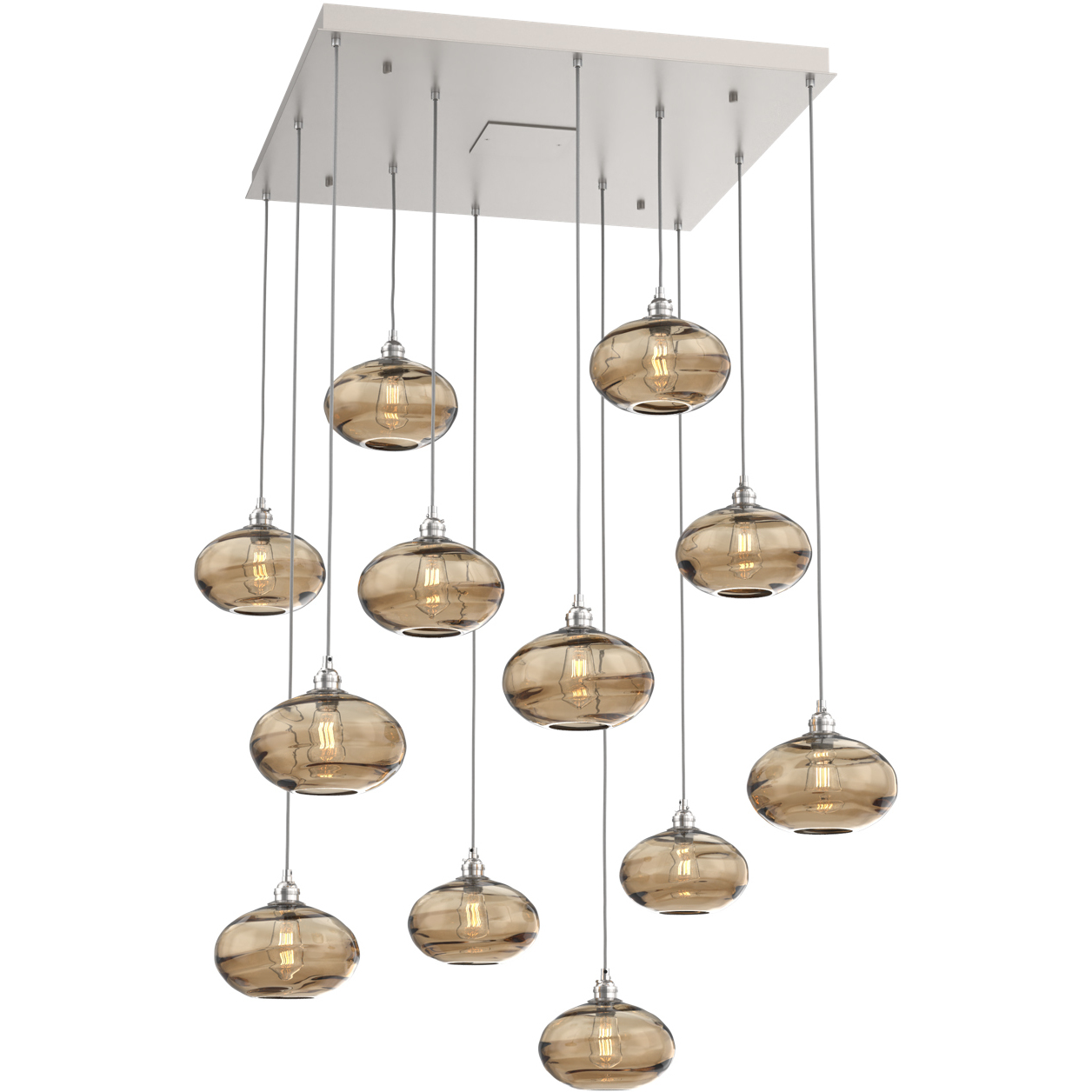 Coppa 12 Light Beige Silver Chandelier Ceiling Light, Square Multi-Port