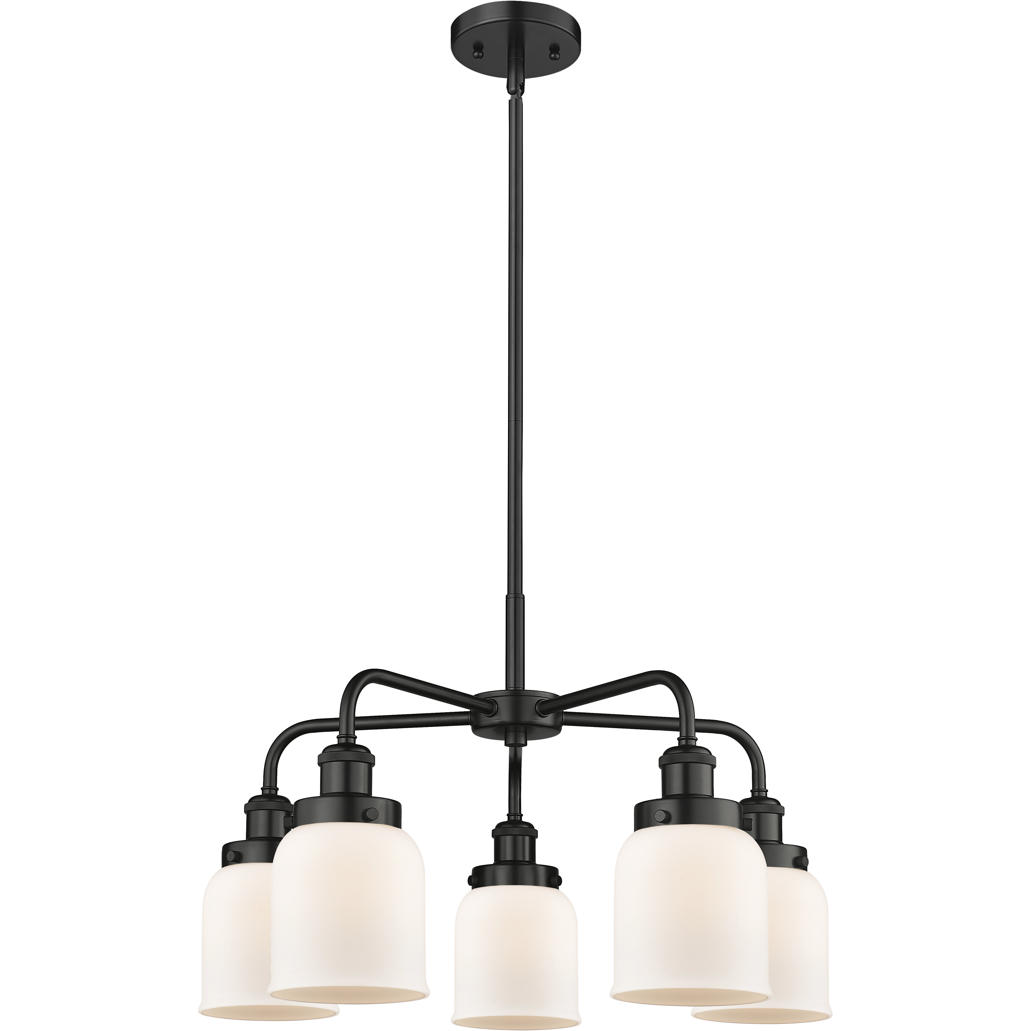 Bell 5 Light 23 inch Matte Black Chandelier Ceiling Light in Matte White Glass