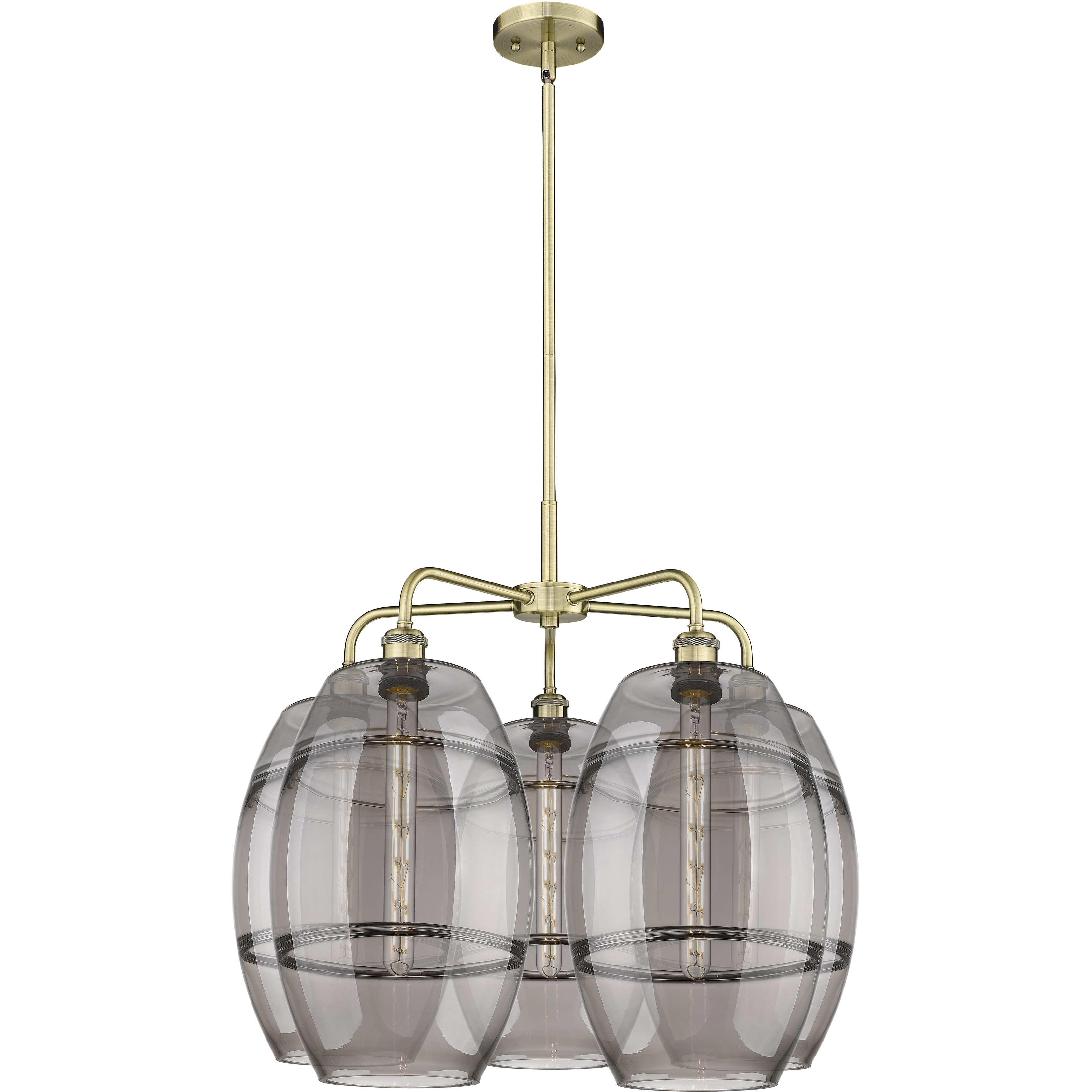 Ballston Vaz 5 Light 28 inch Antique Brass Stem Hung Chandelier Ceiling Light in Light Smoke Glass