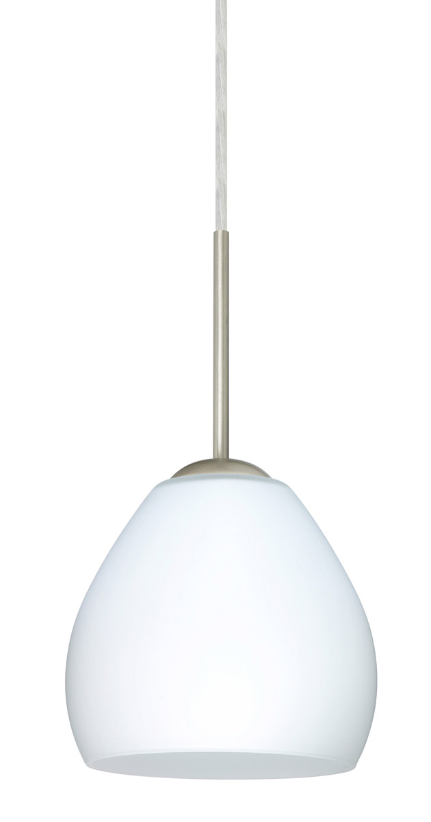 Bolla 1 Light Satin Nickel Pendant Ceiling Light in Incandescent, Opal Matte Glass