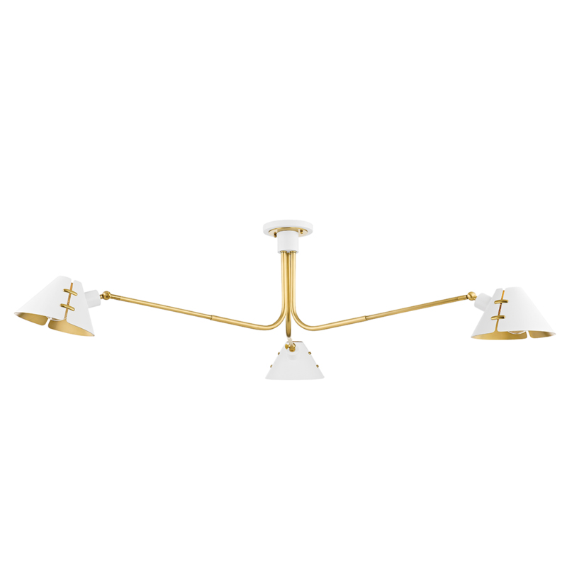 Split 3 Light 62.5 inch Aged Brass and Soft White Semi Flush Ceiling Light