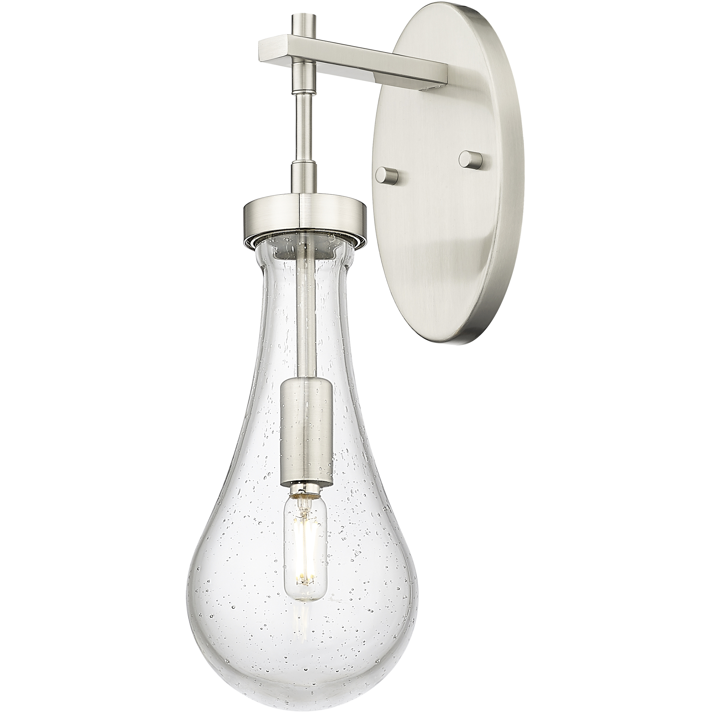 Downtown Urban Owego Armed Sconce Wall Light in Satin Nickel, Seedy