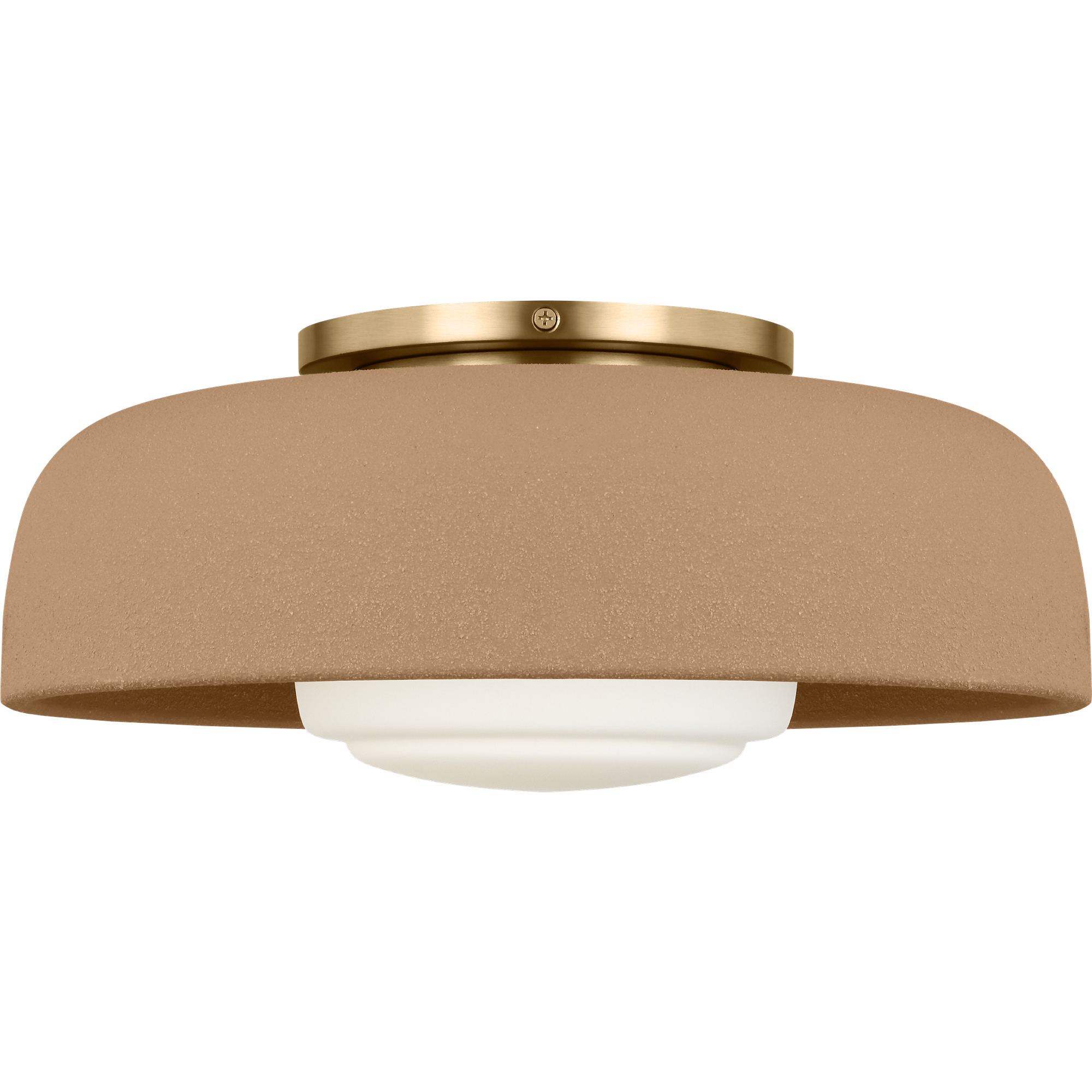 Richard June Liora 1 Light 15 inch Estate Brass Flush Mount Ceiling Light in LED, Toast Stoneware